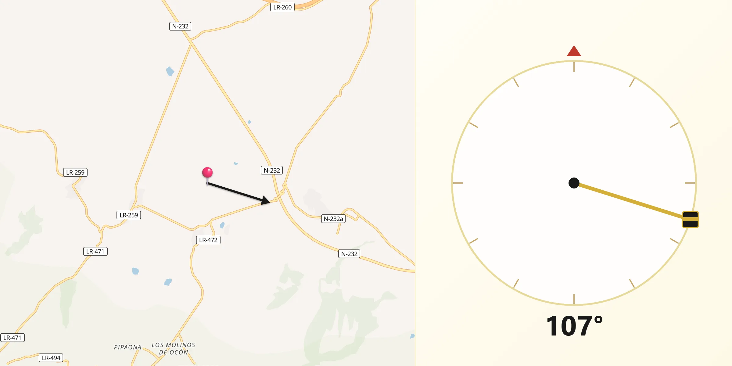 Dirección de la Qibla desde El Redal