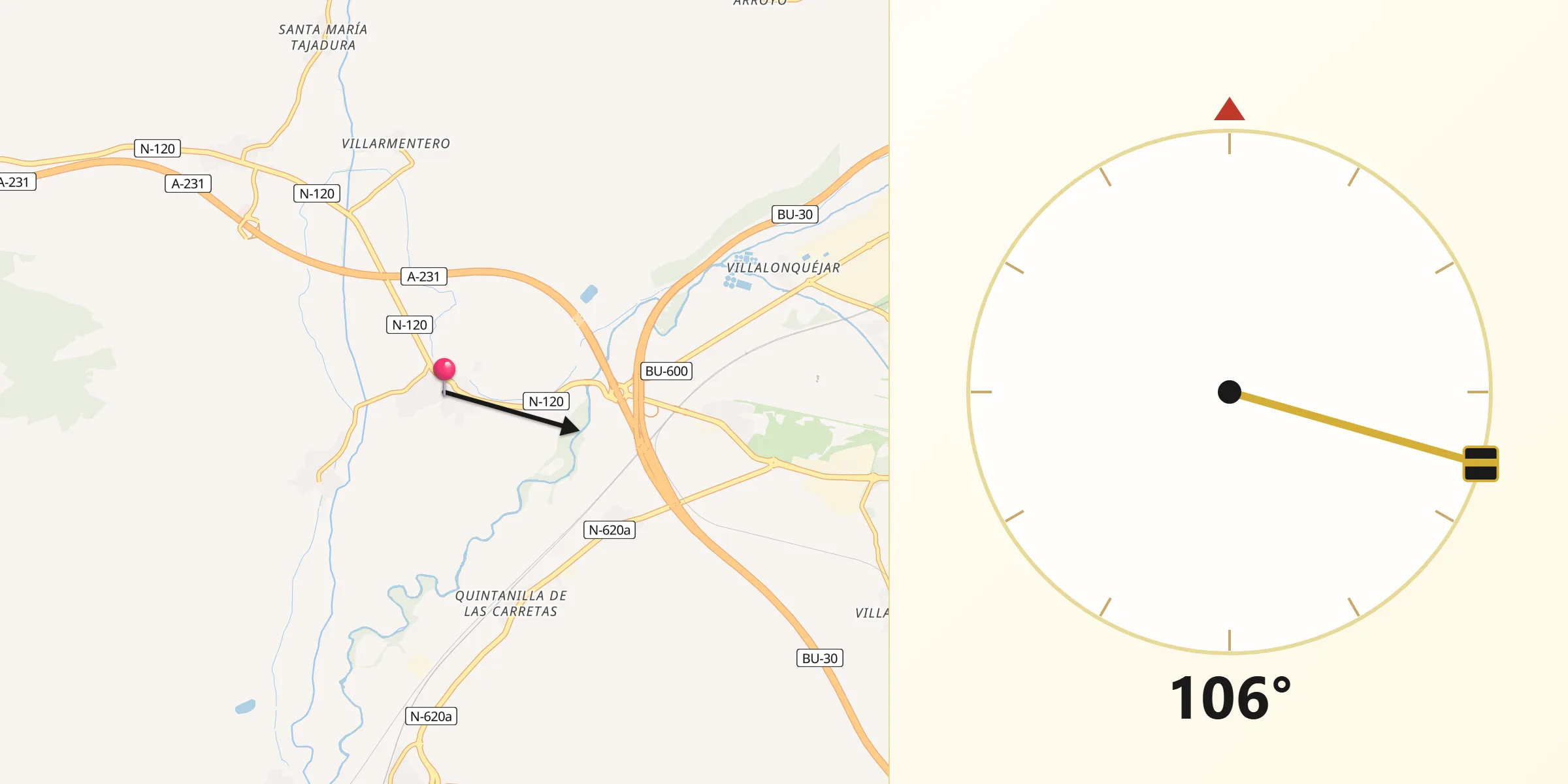 Dirección de la Qibla desde Tardajos