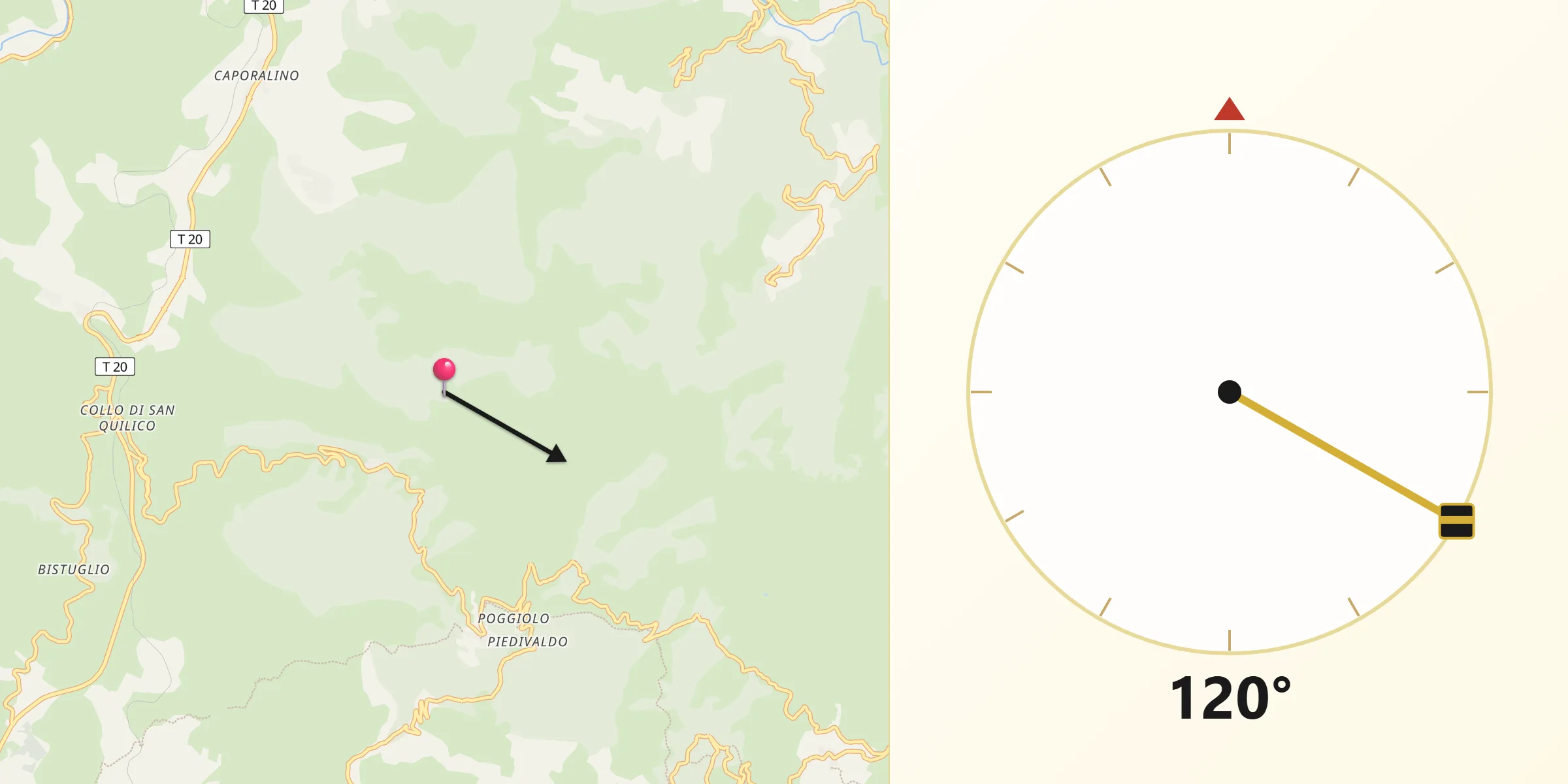 Direction vers la Qibla depuis Rusio