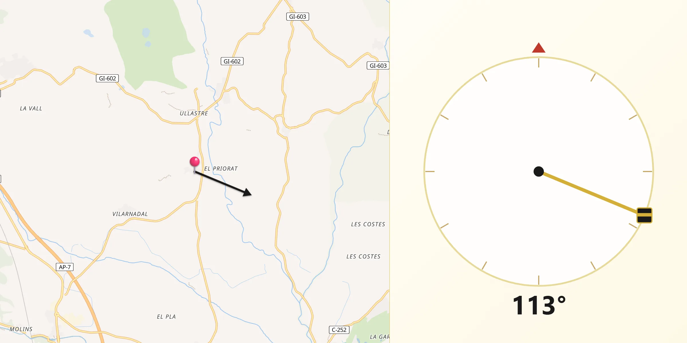 Dirección de la Qibla desde Masarac