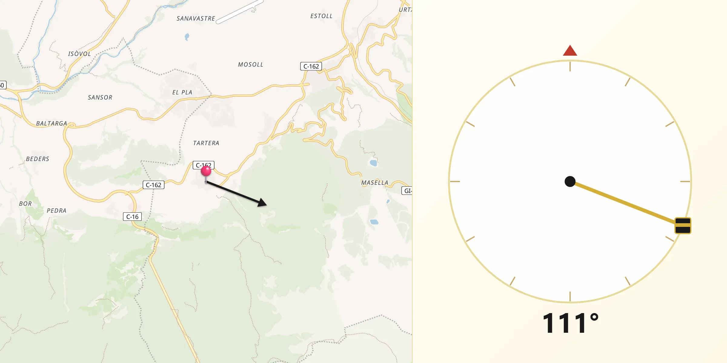 Dirección de la Qibla desde Urús