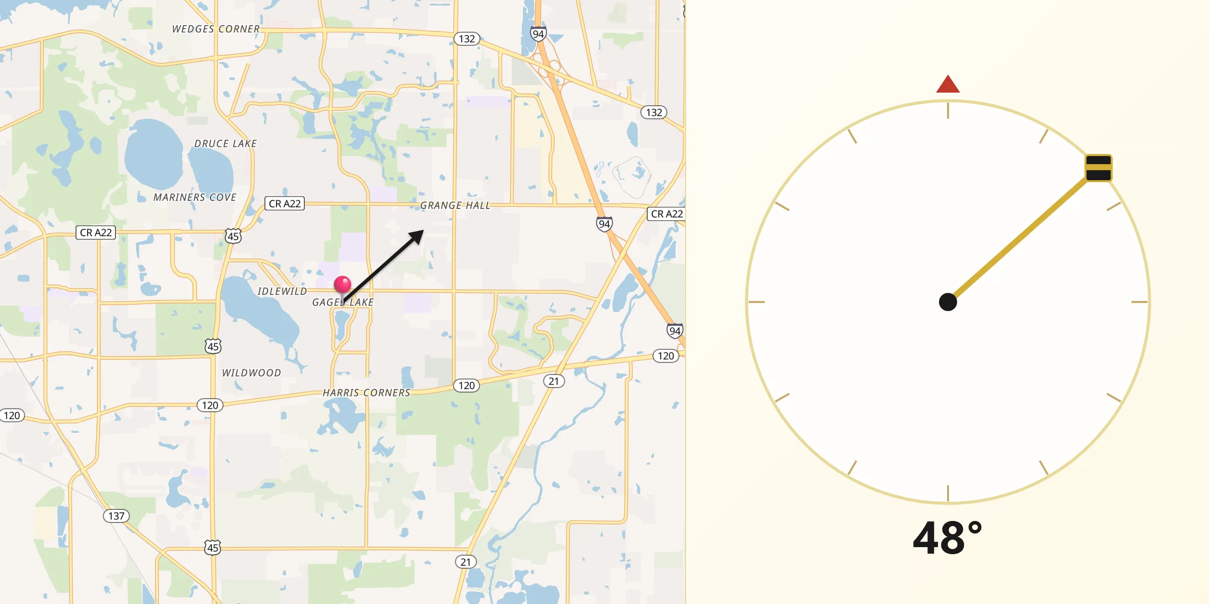 Qibla Direction from Gages Lake