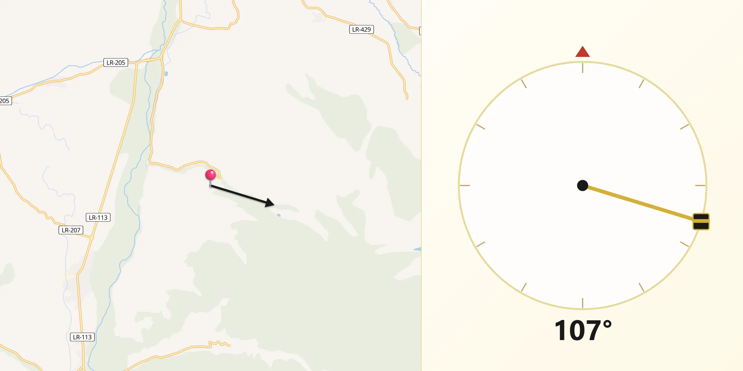 Dirección de la Qibla desde Camprovín