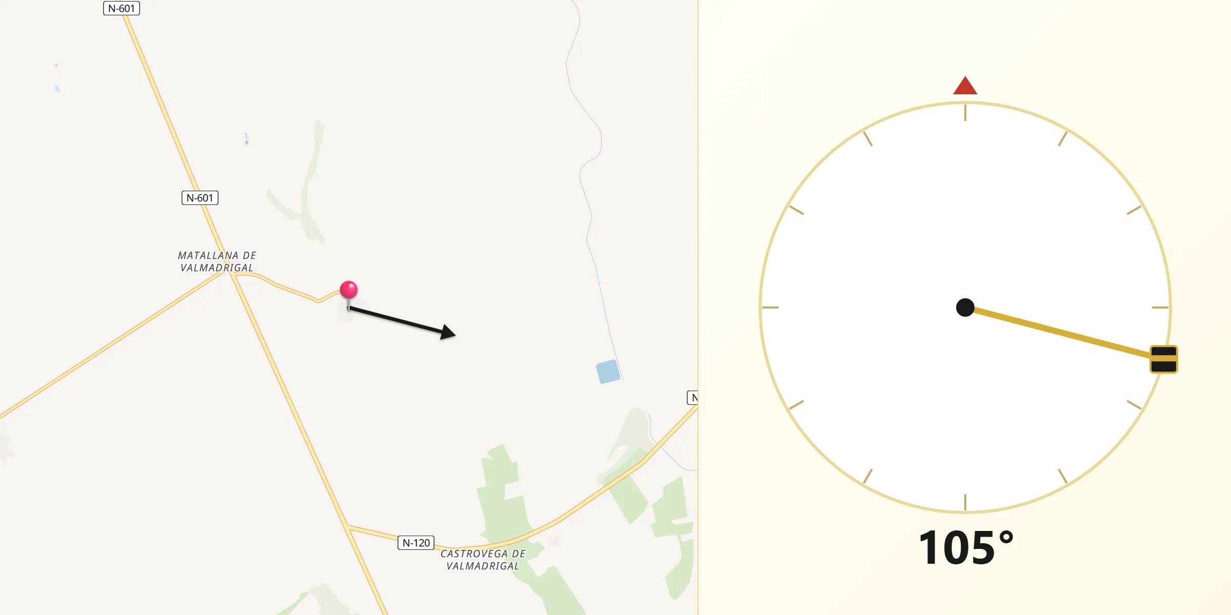 Dirección de la Qibla desde Santa Cristina de Valmadrigal