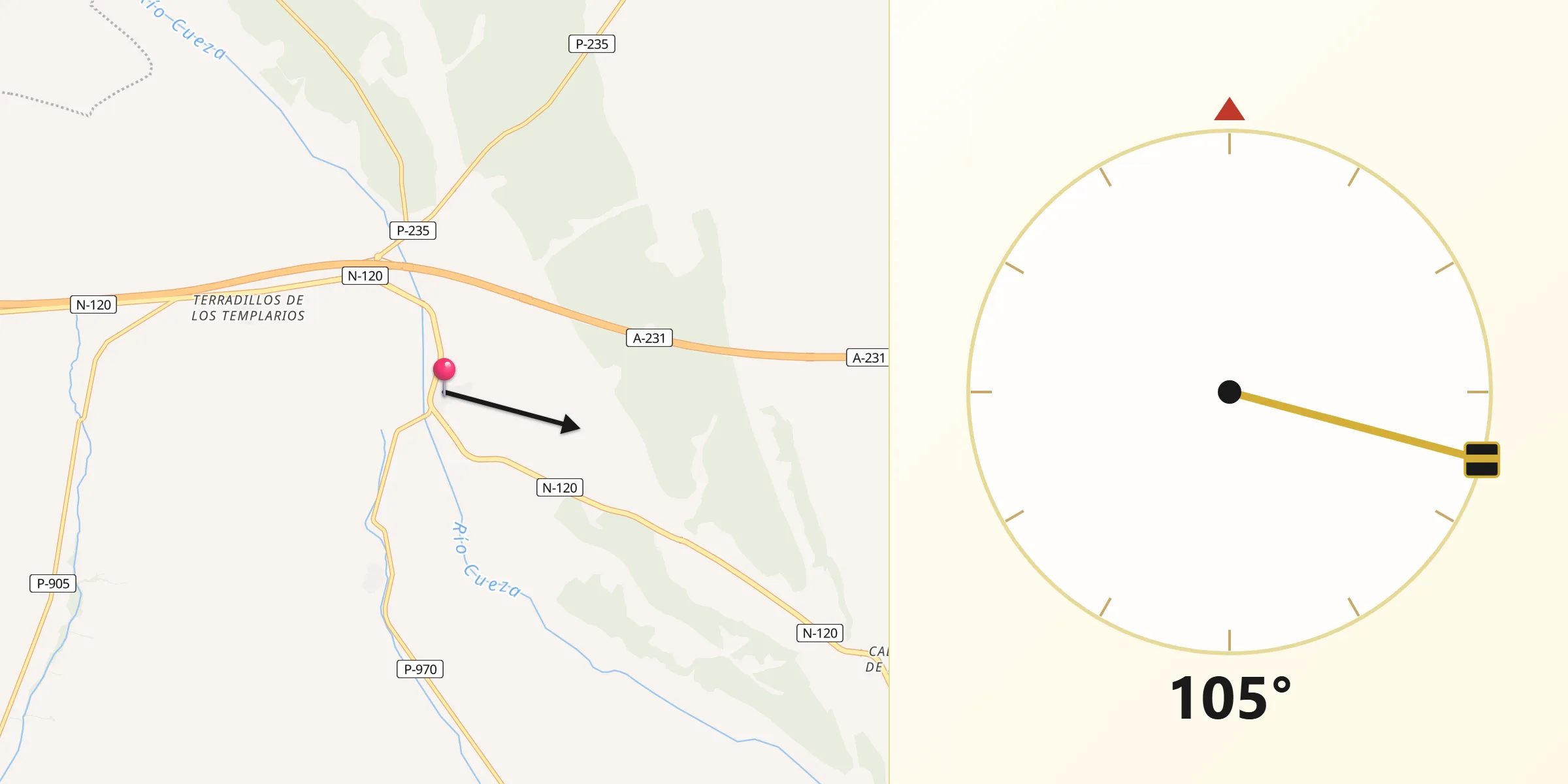 Dirección de la Qibla desde Ledigos