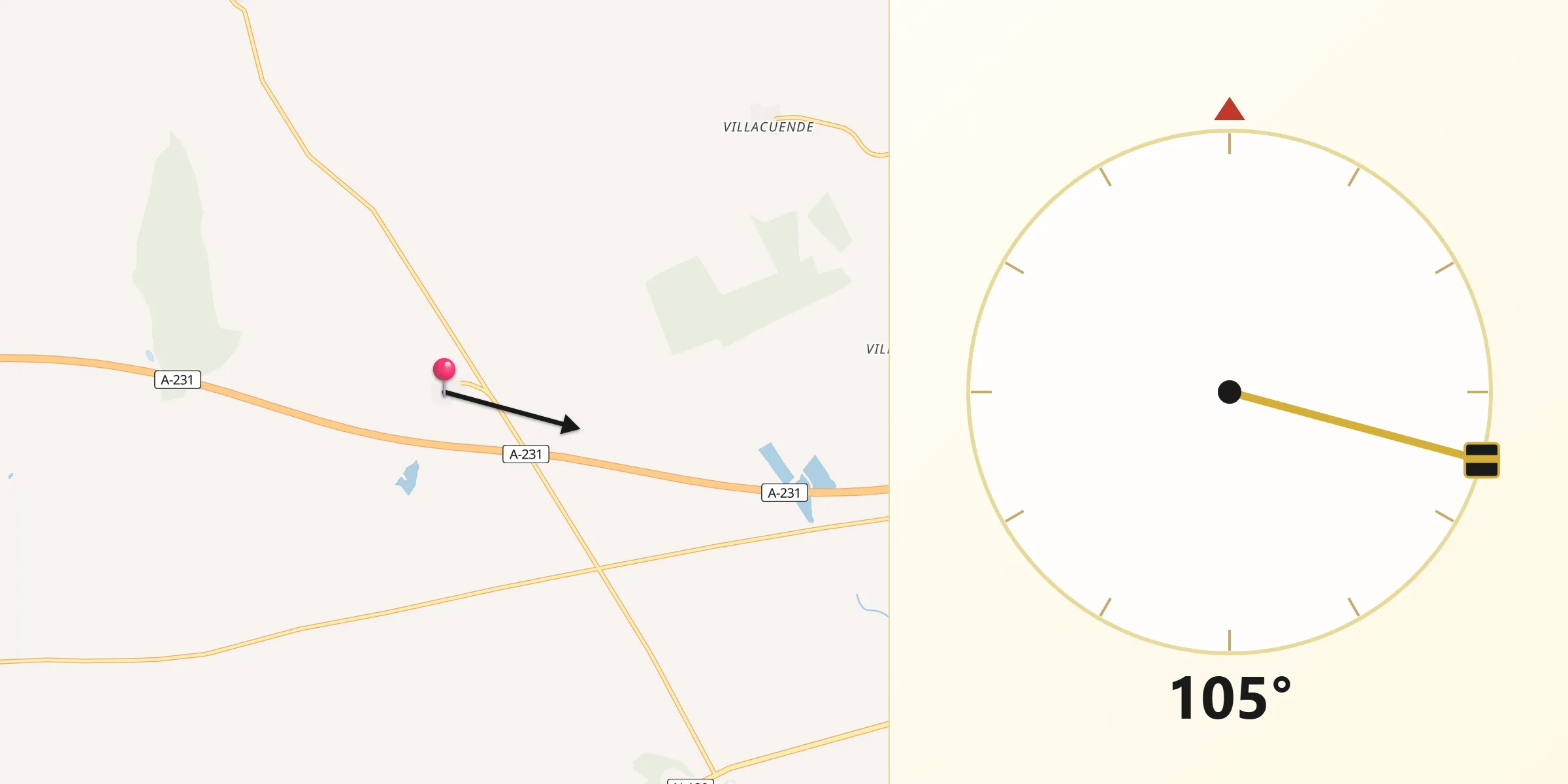 Dirección de la Qibla desde Bustillo del Páramo de Carrión