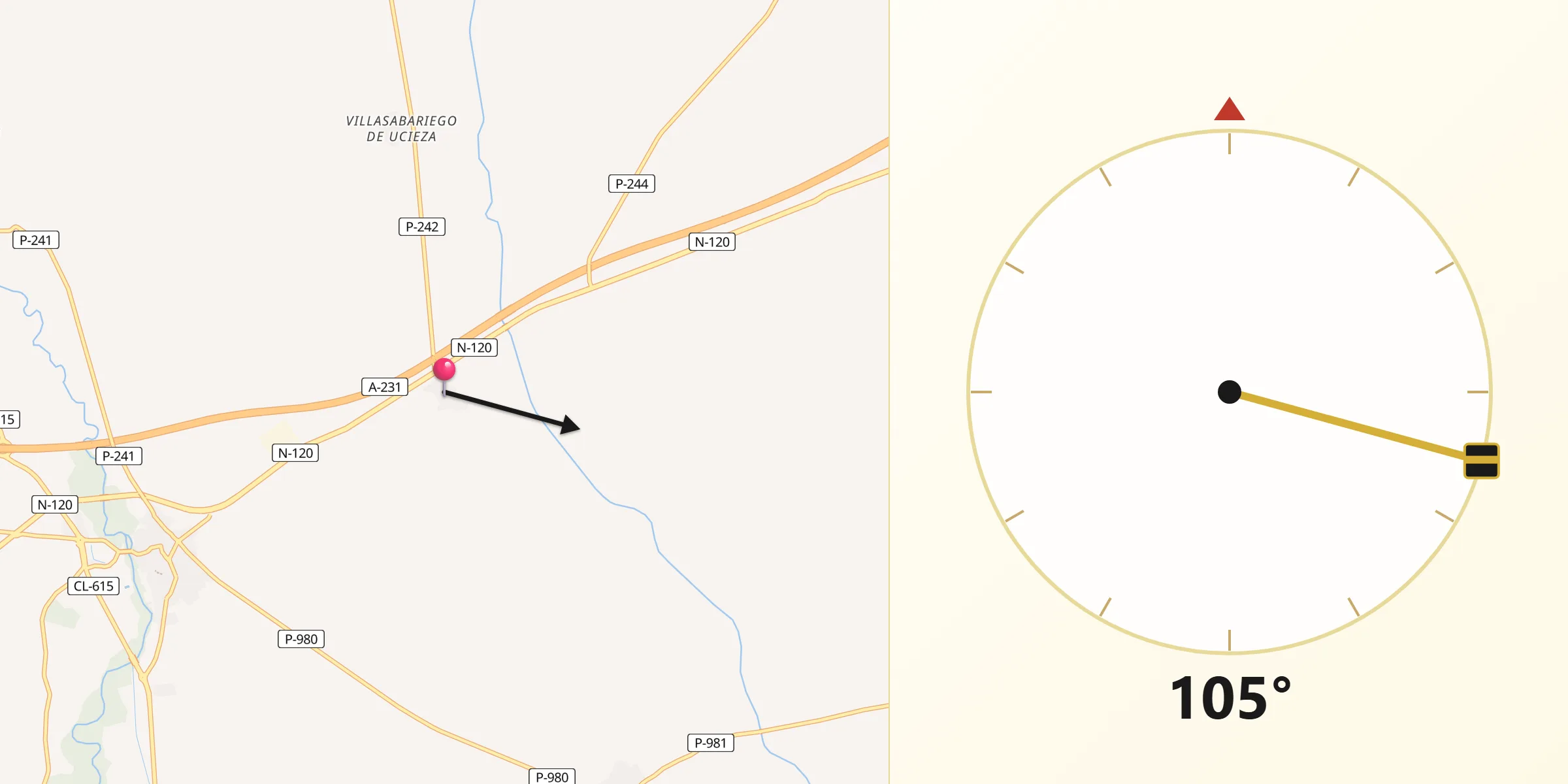Dirección de la Qibla desde San Mamés de Campos