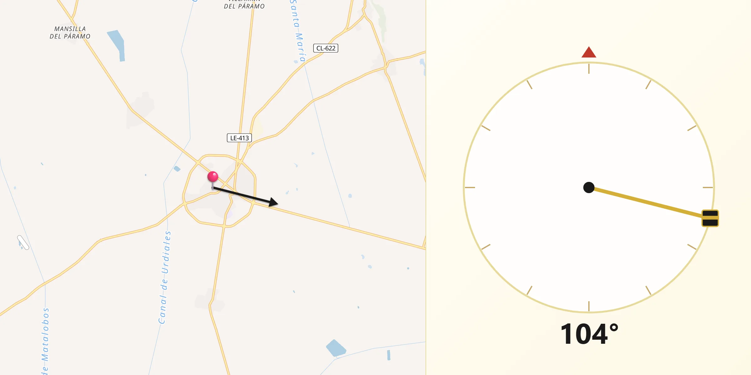 Dirección de la Qibla desde Santa María del Páramo