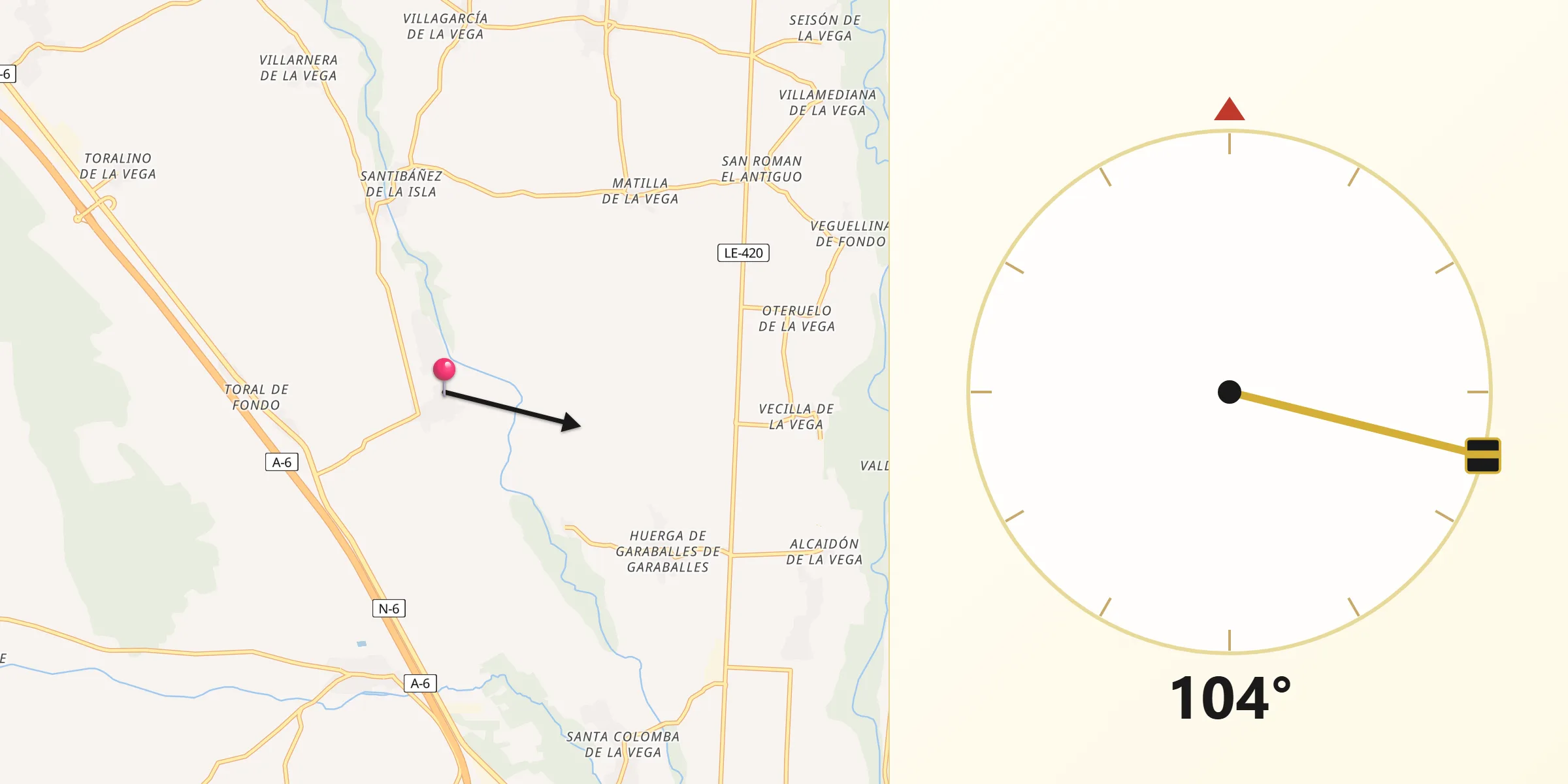 Dirección de la Qibla desde Santa María de la Isla