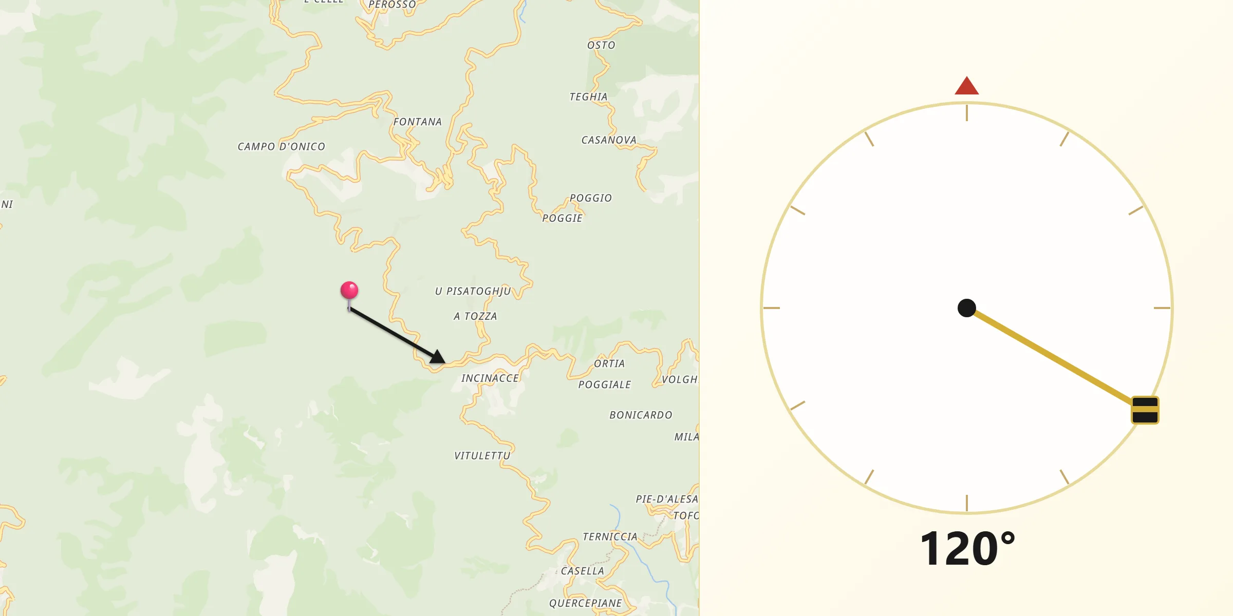 Direction vers la Qibla depuis Carpineto