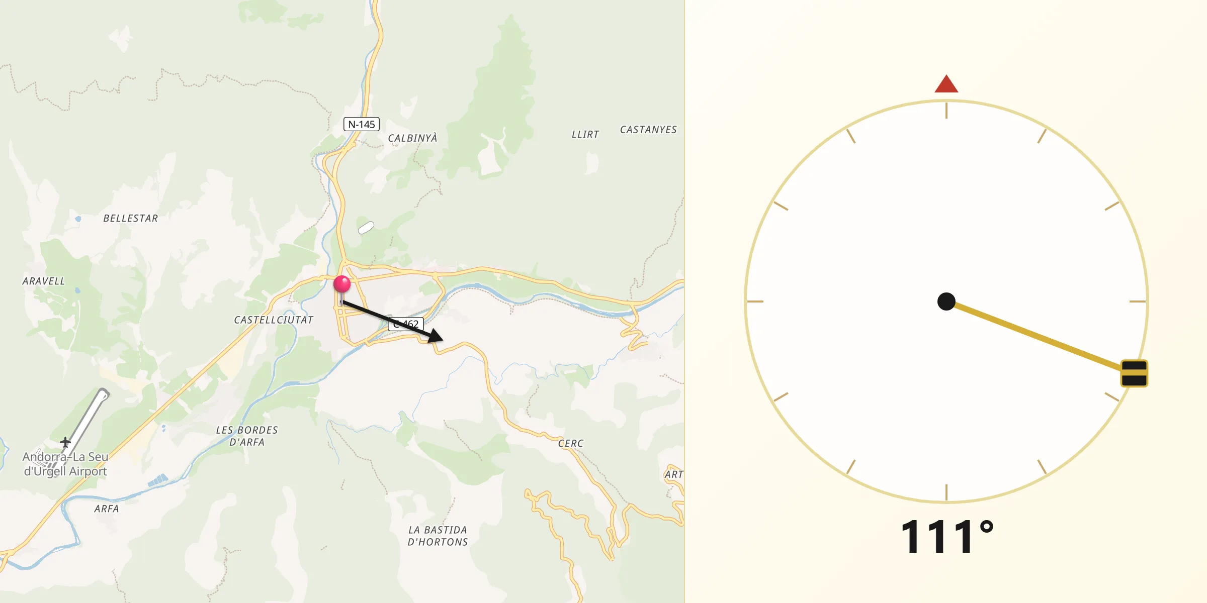 Dirección de la Qibla desde La Seu d'Urgell