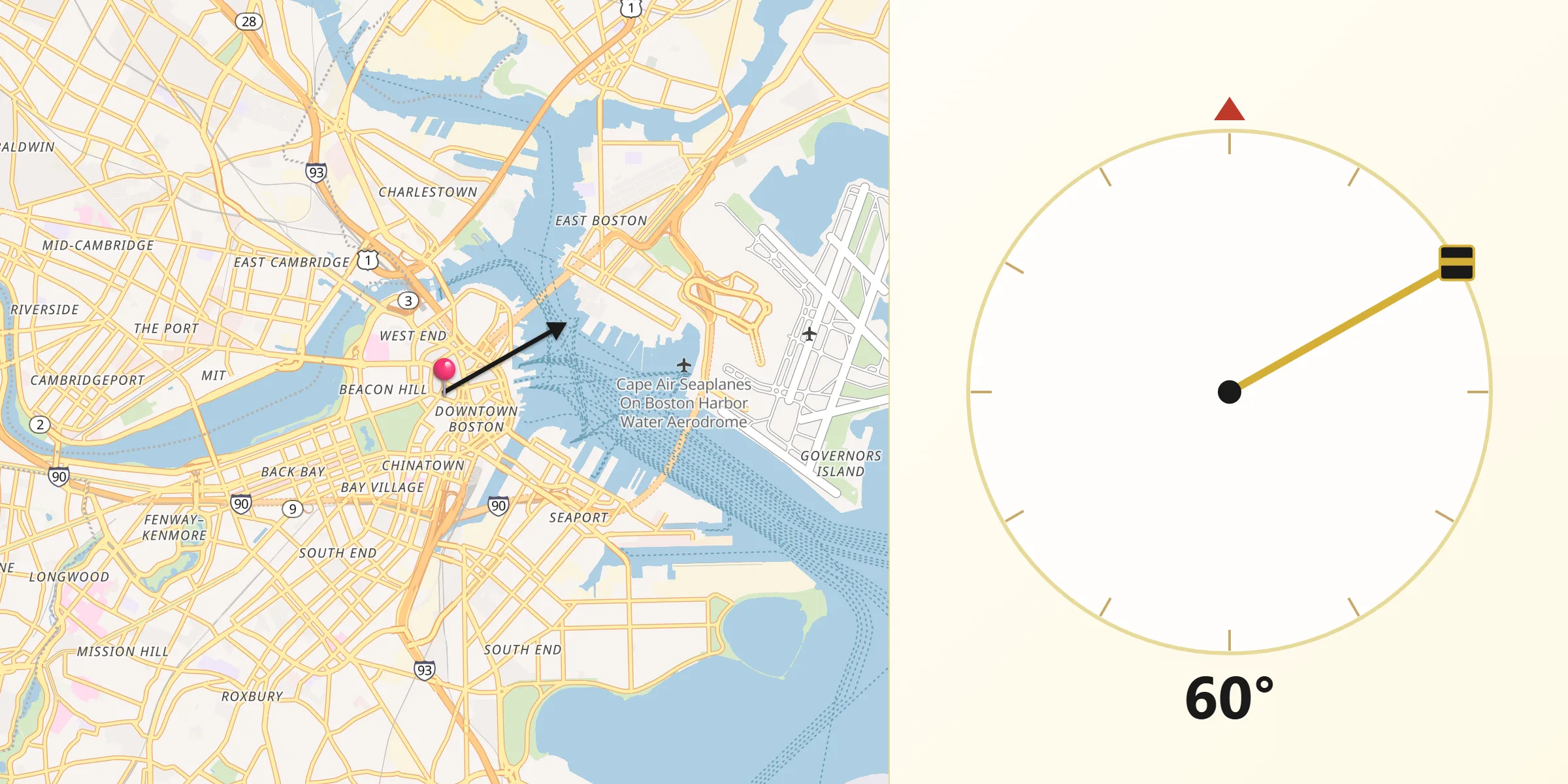 Direção da Qibla a partir de Boston
