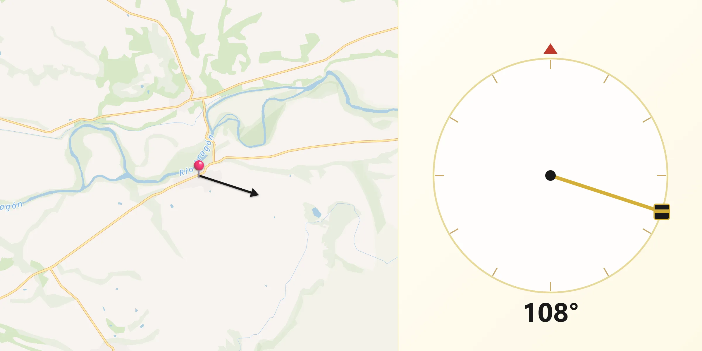 Dirección de la Qibla desde Mélida
