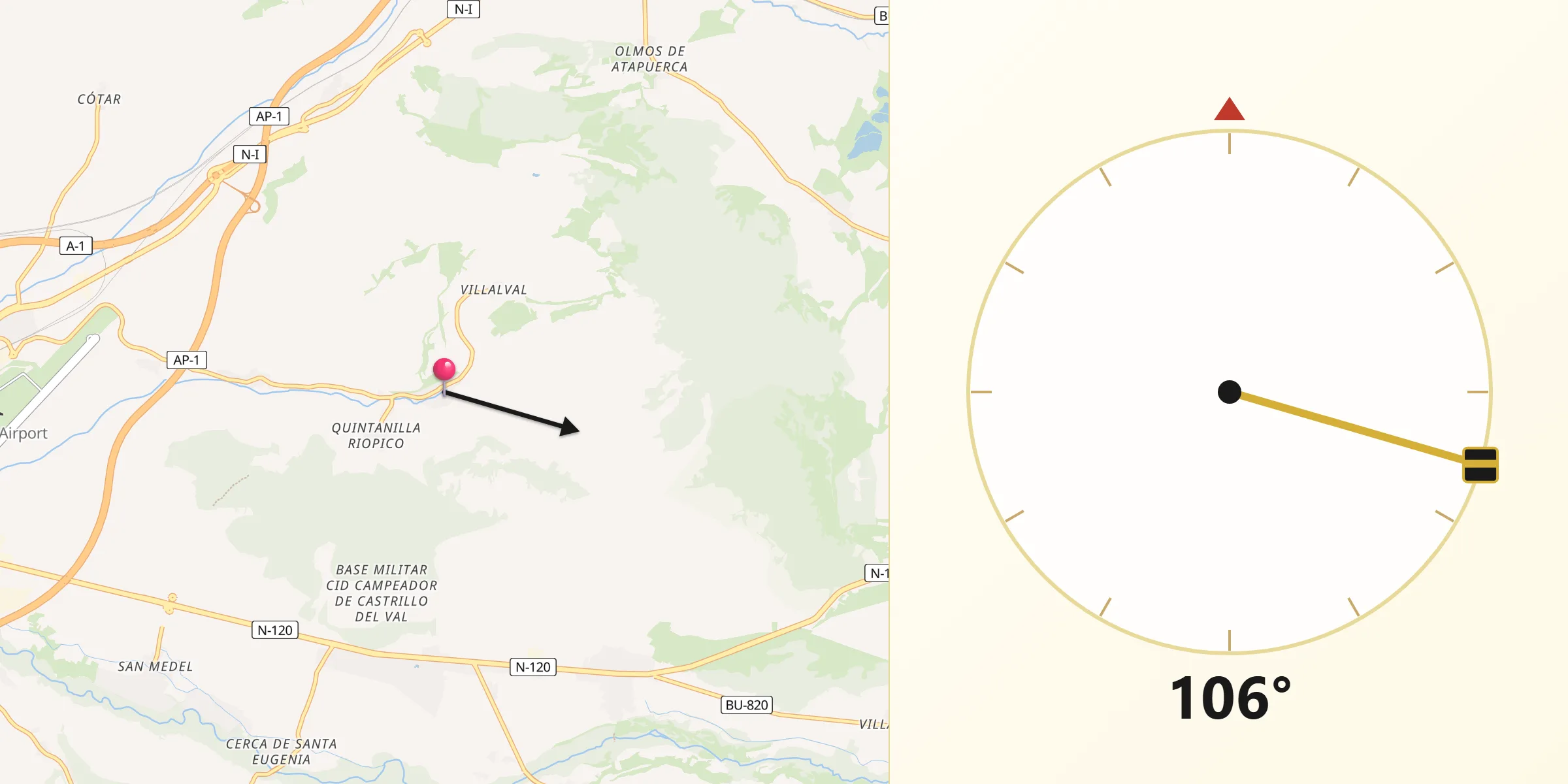 Dirección de la Qibla desde Cardeñuela Riopico