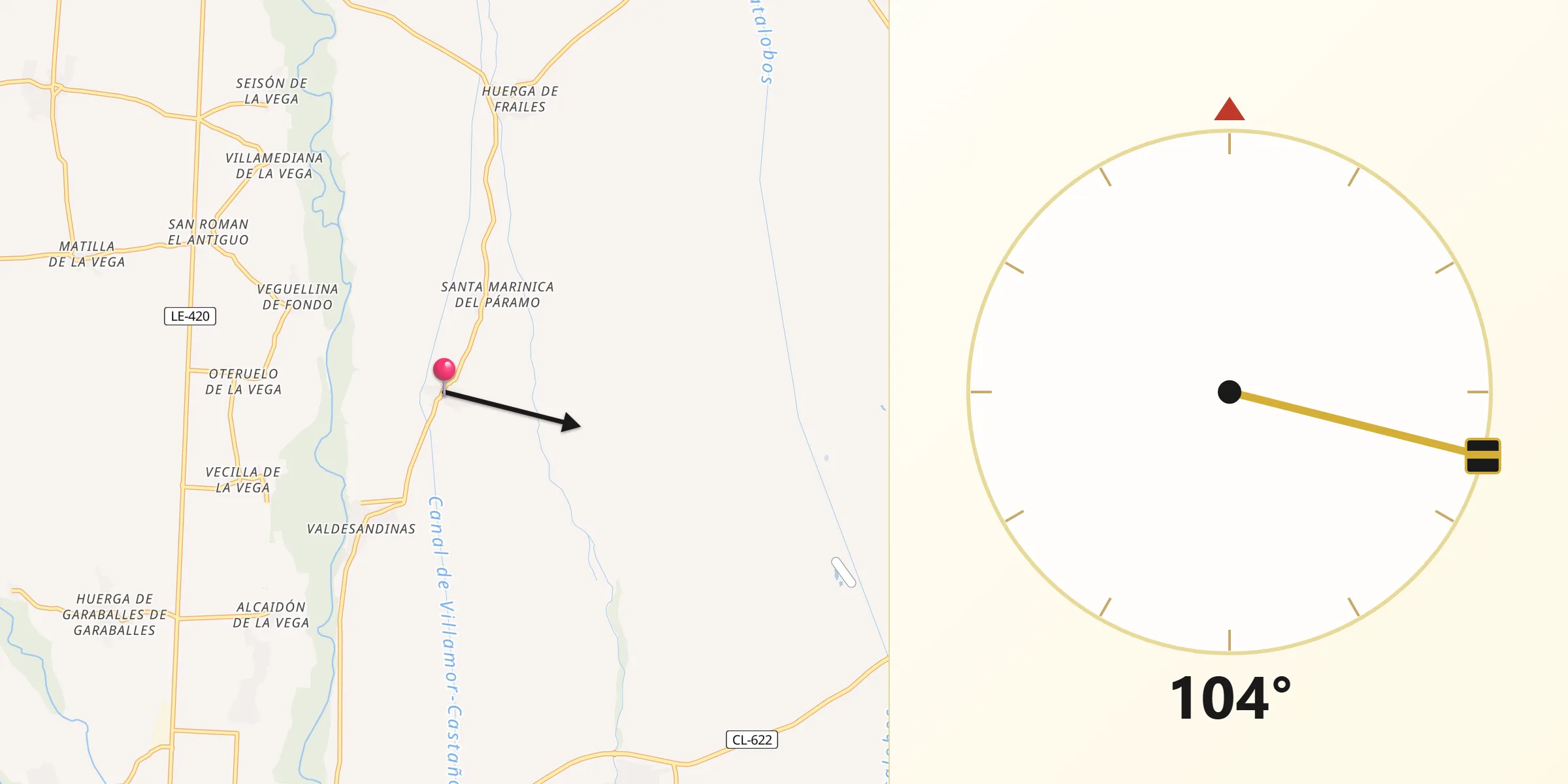 Dirección de la Qibla desde Villazala