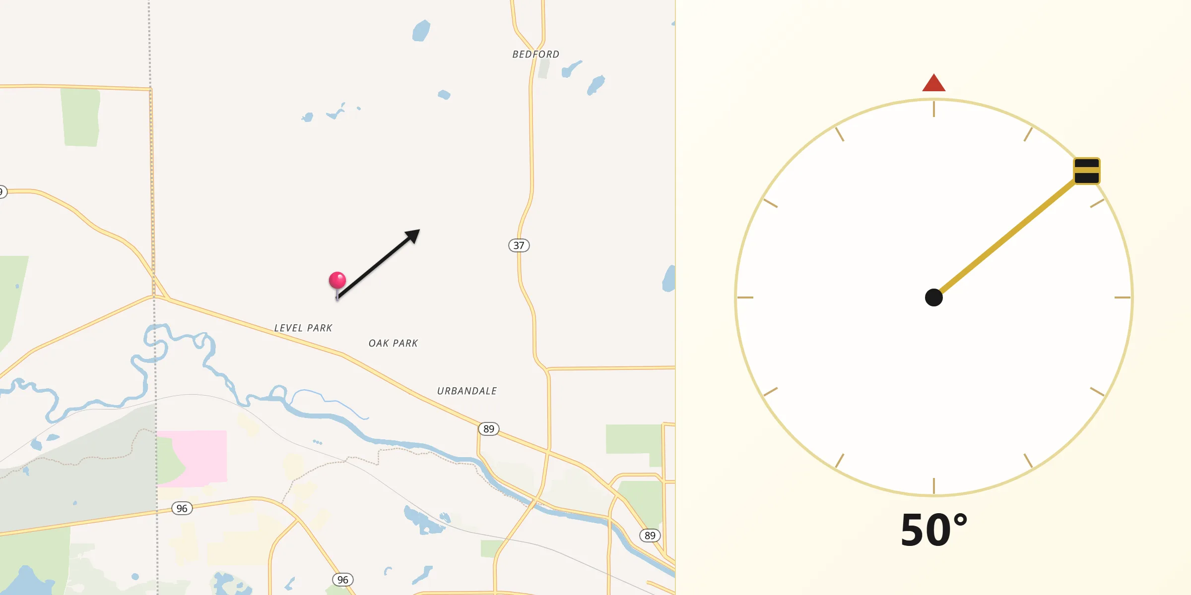 Qibla Direction from Level Park-Oak Park