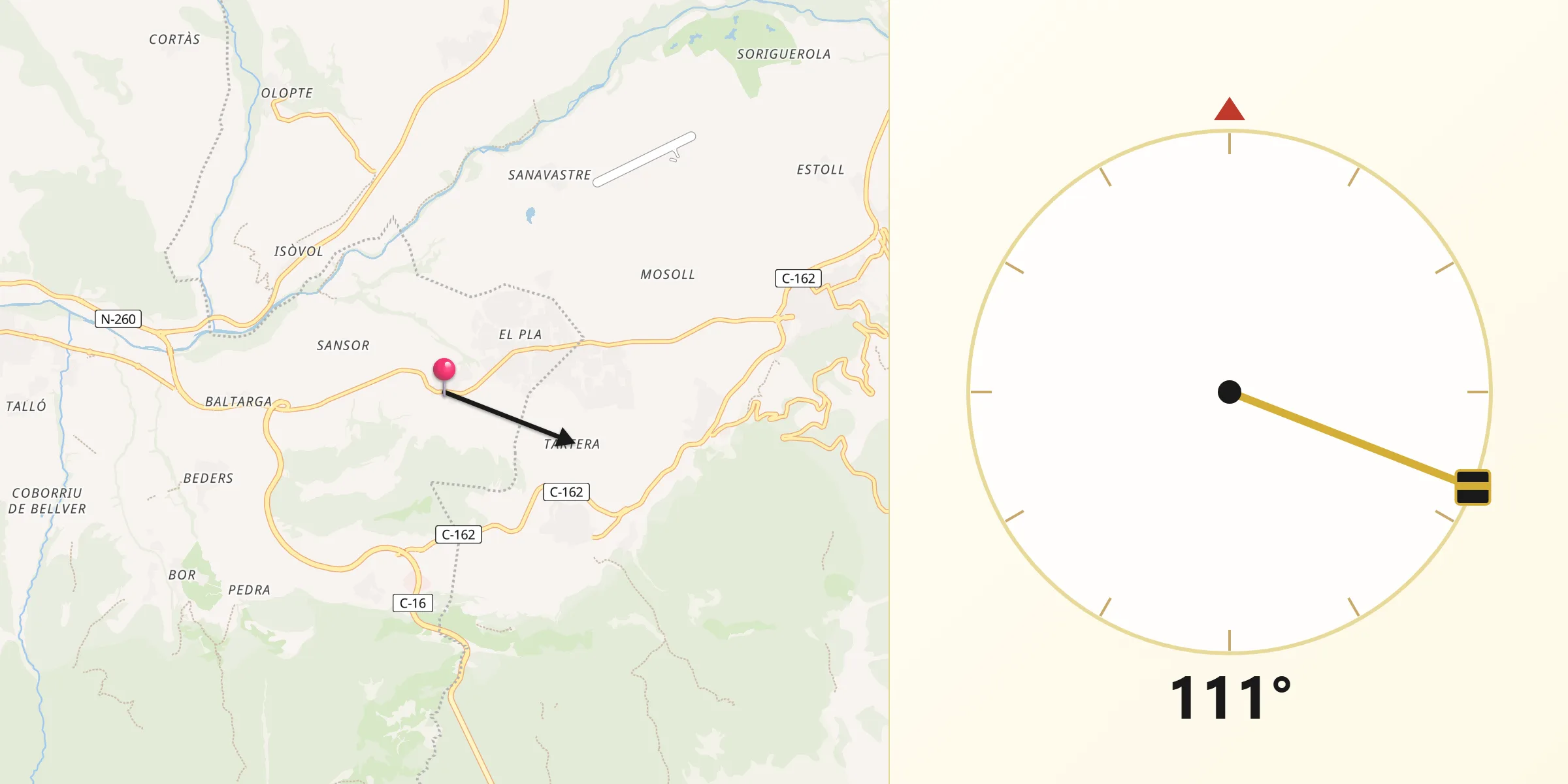 Dirección de la Qibla desde Prats i Sansor