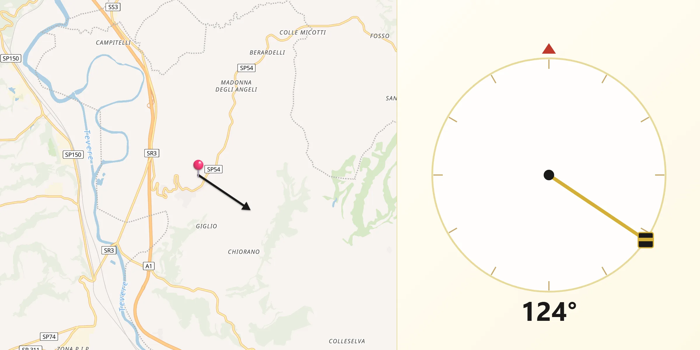 Direzione della Qibla da Magliano Sabina