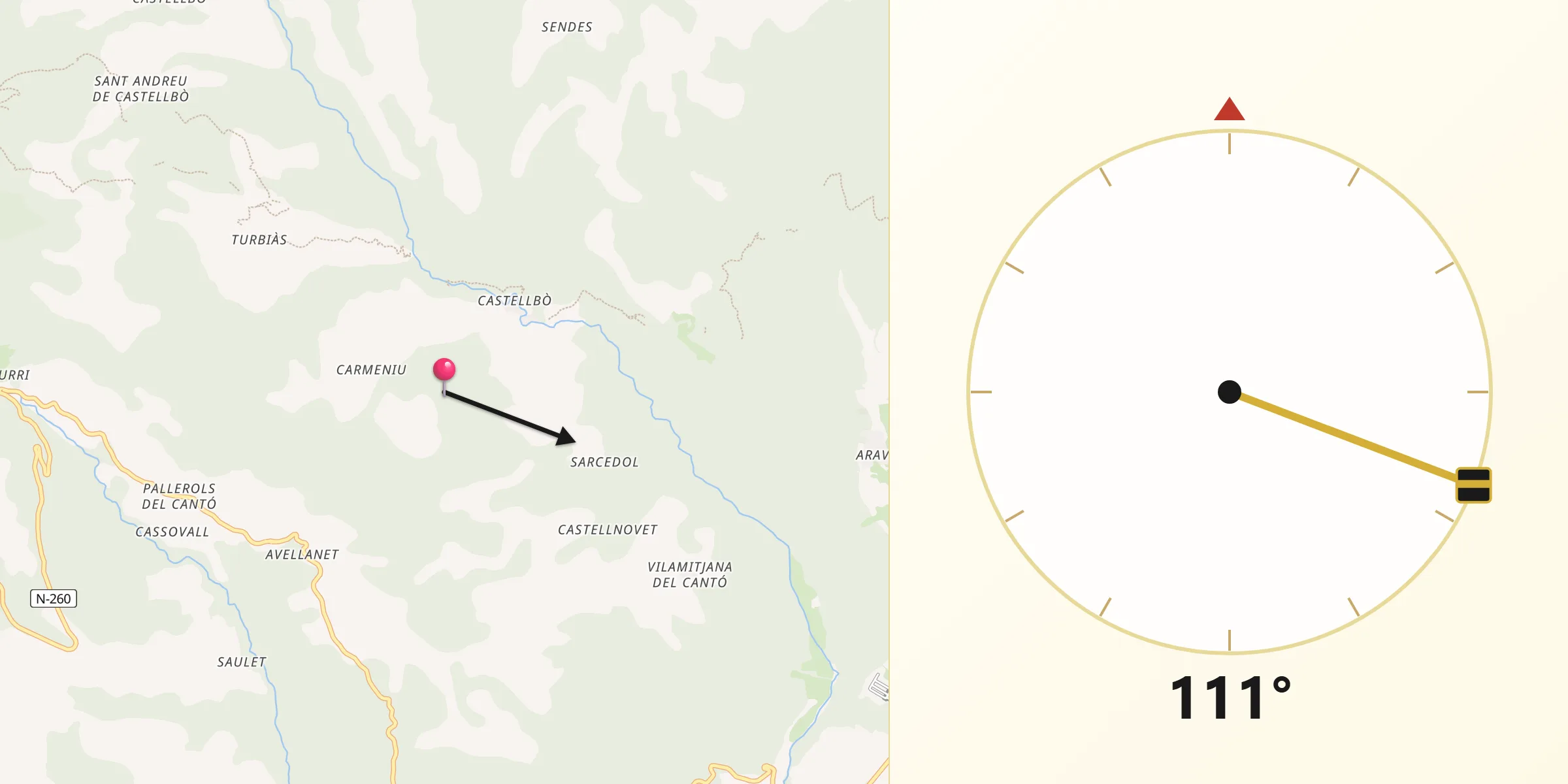 Dirección de la Qibla desde Montferrer i Castellbò
