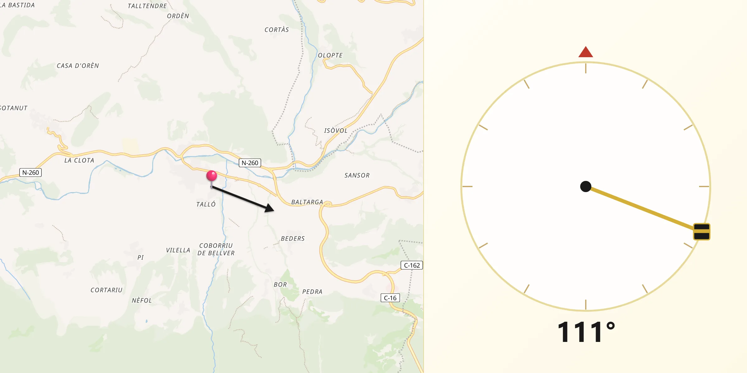 Dirección de la Qibla desde Bellver de Cerdanya