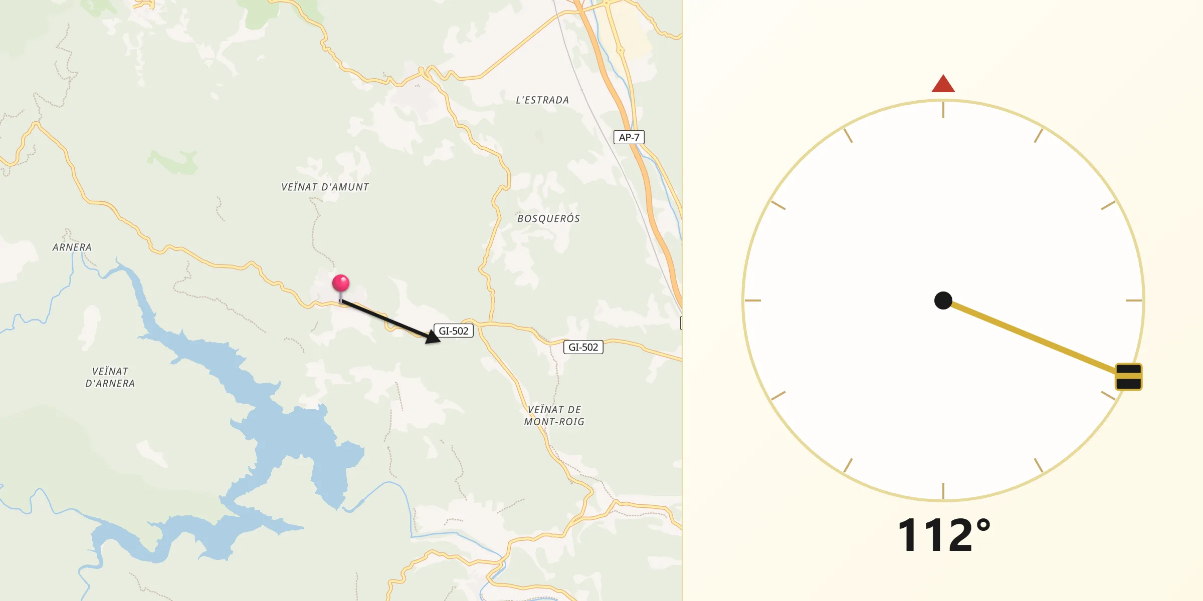Dirección de la Qibla desde Darnius