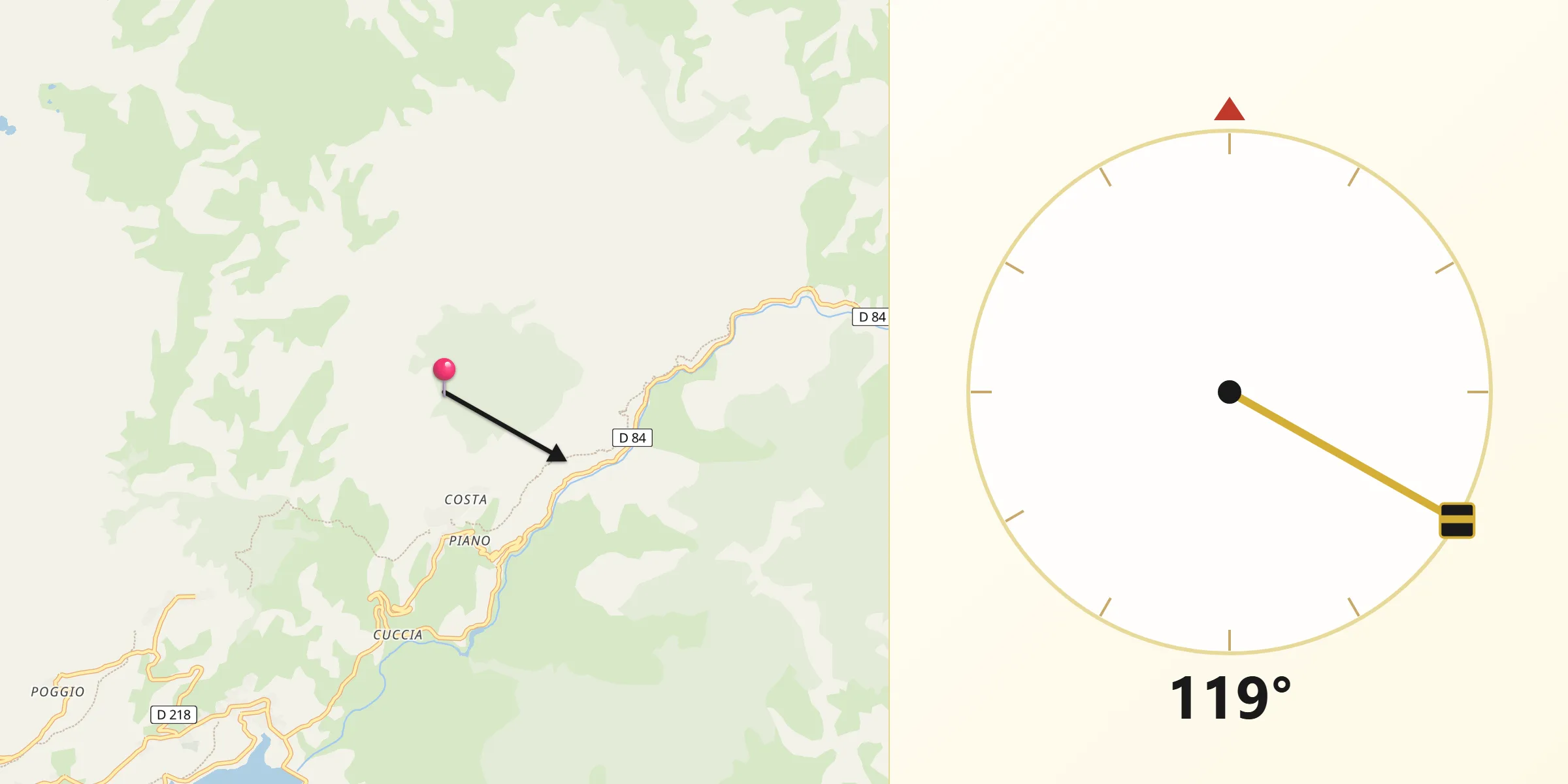 Direction vers la Qibla depuis Castirla