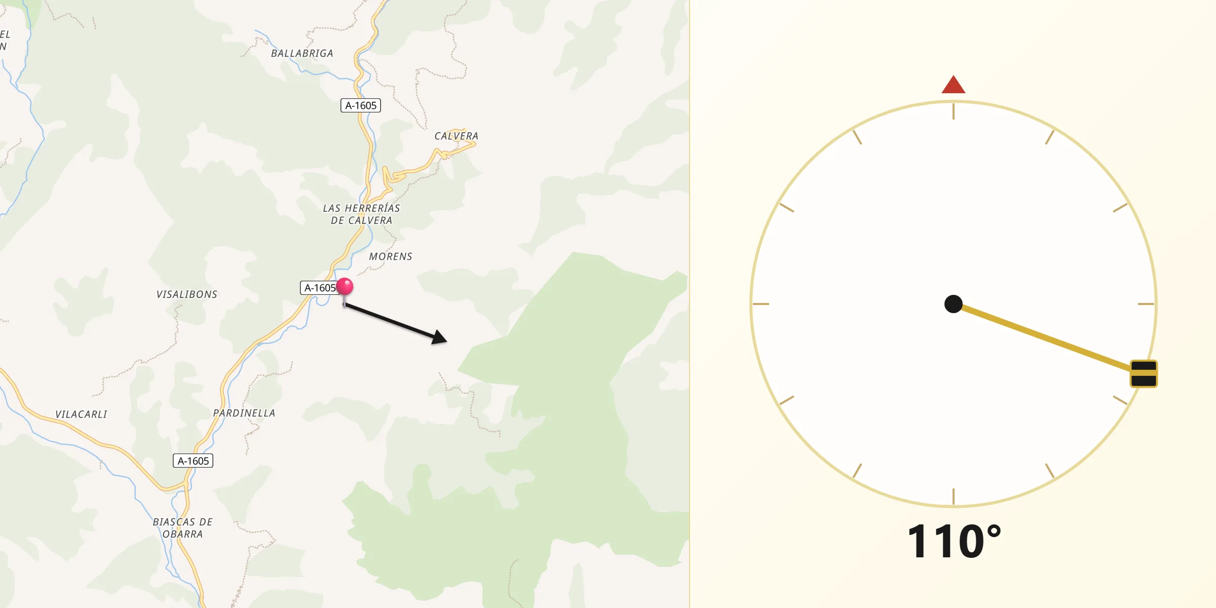 Dirección de la Qibla desde Beranuy