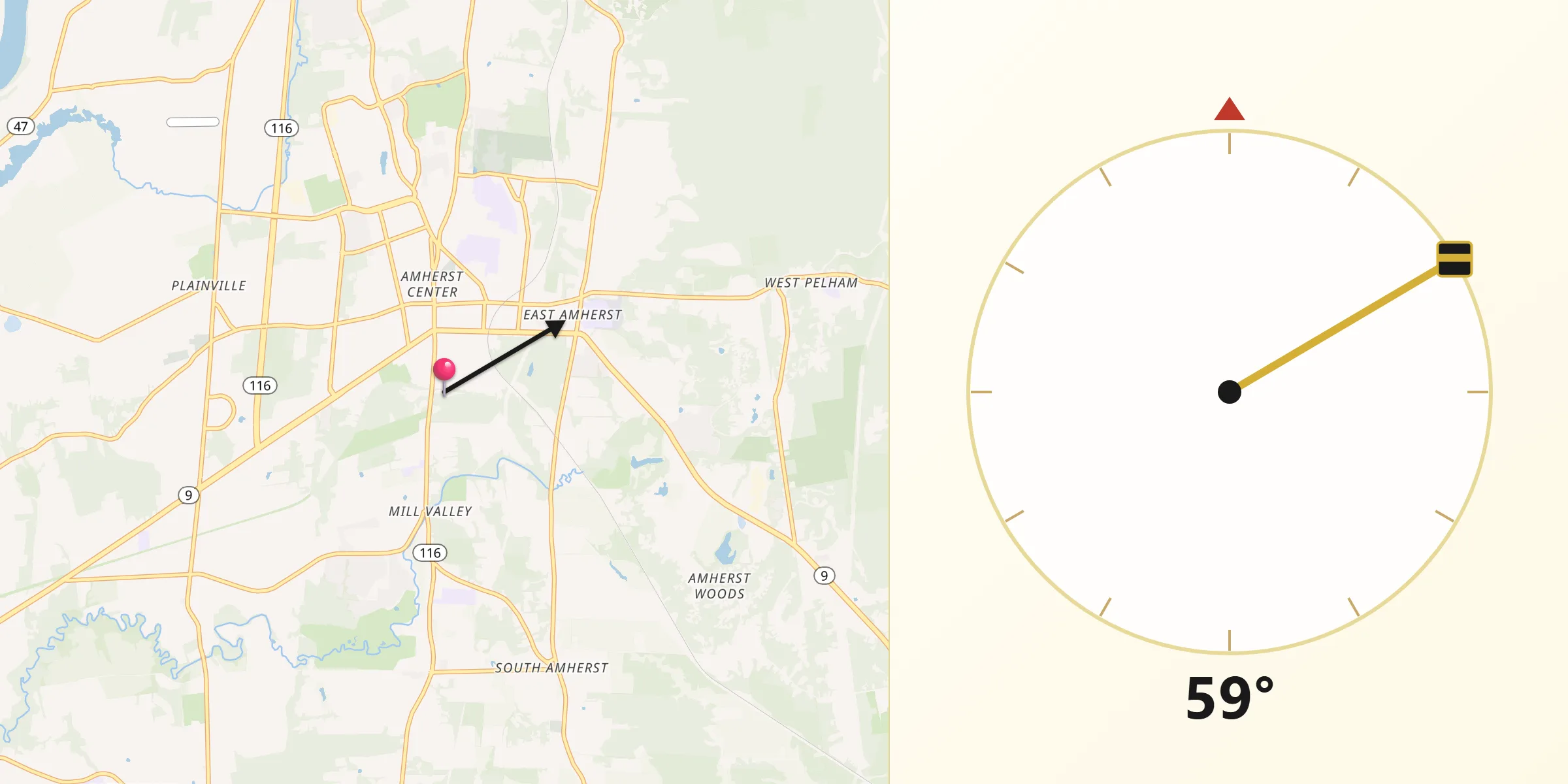 Qibla Direction from Amherst