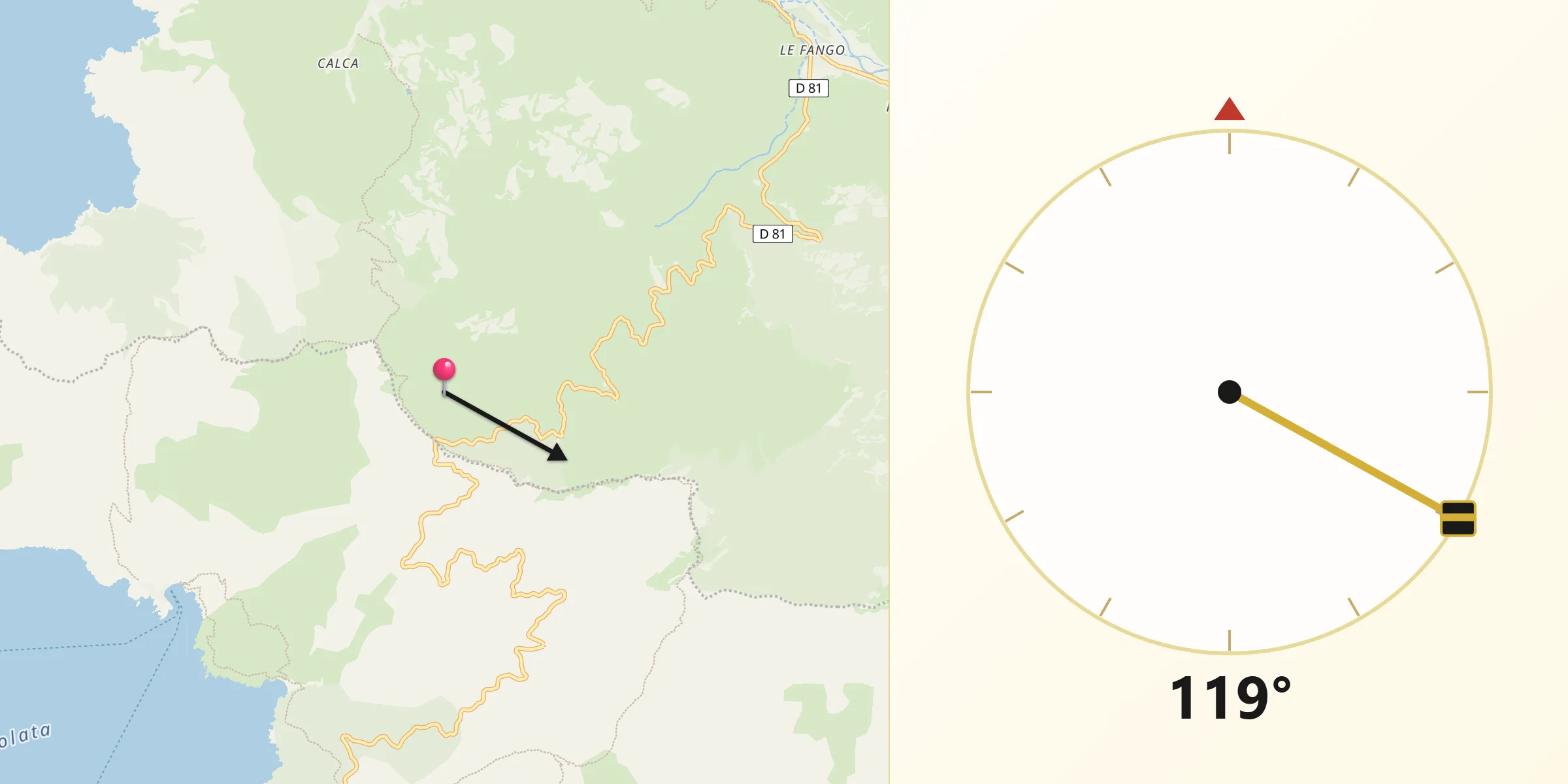 Direction vers la Qibla depuis Manso