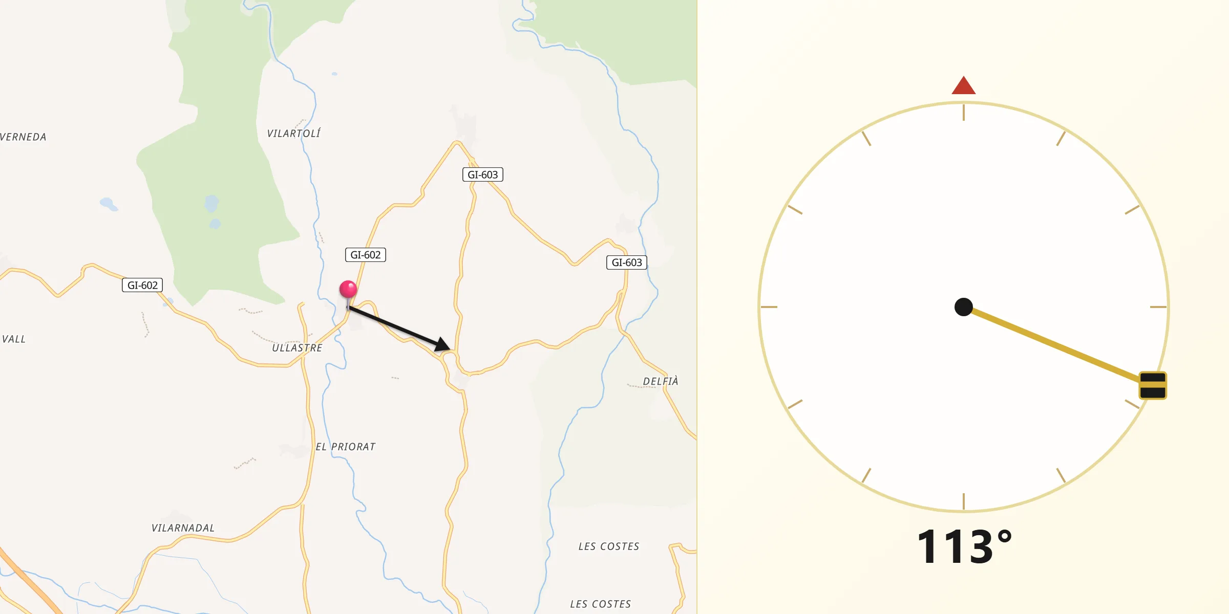 Dirección de la Qibla desde Sant Climent Sescebes