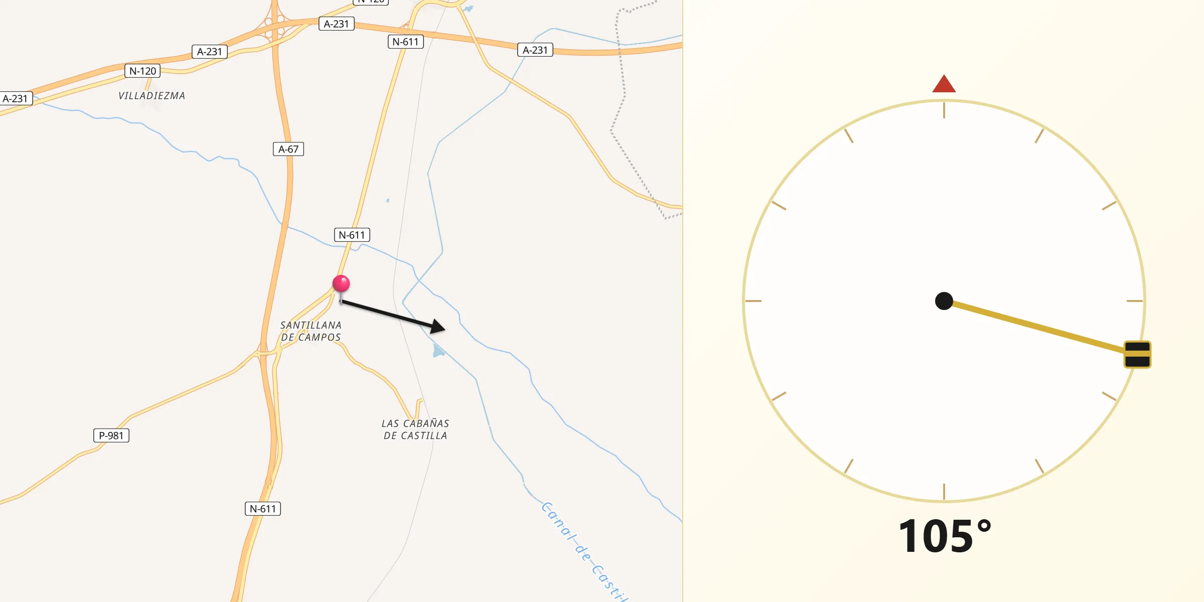 Dirección de la Qibla desde Osorno la Mayor