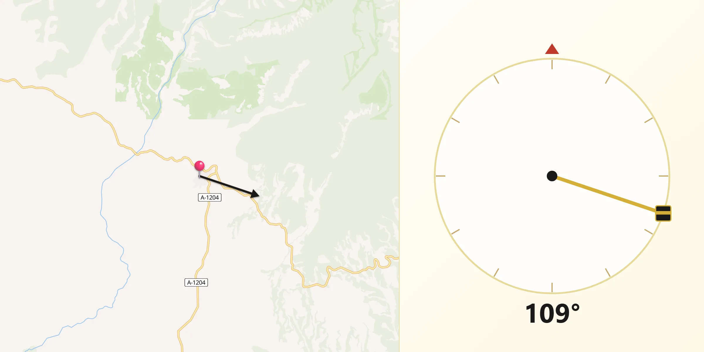Dirección de la Qibla desde Luesia