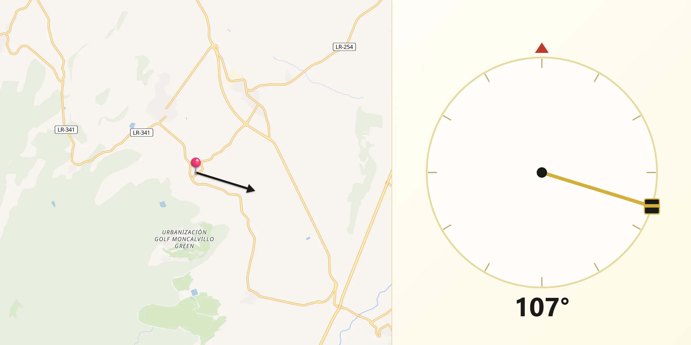Dirección de la Qibla desde Sojuela