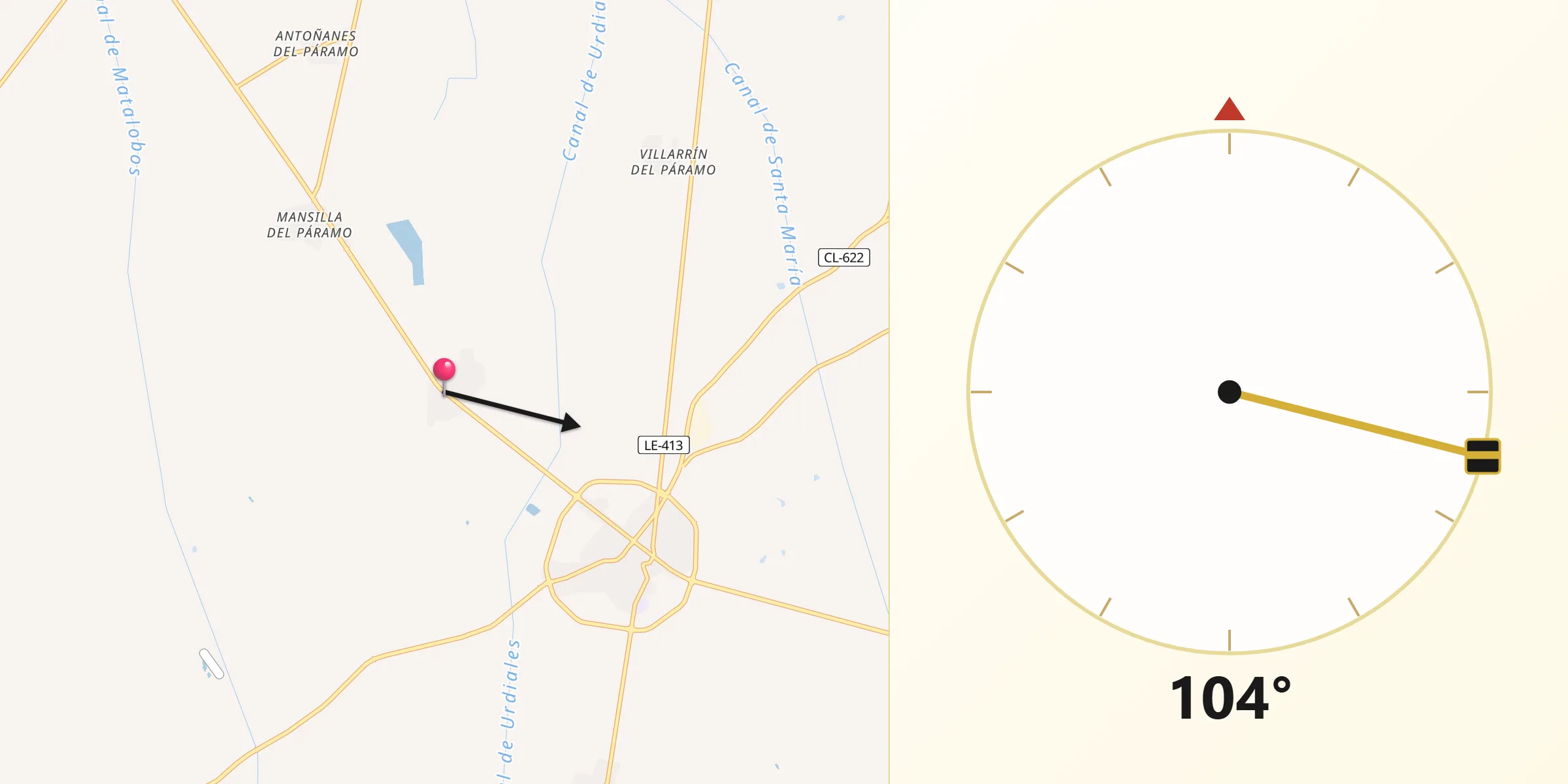 Dirección de la Qibla desde Urdiales del Páramo