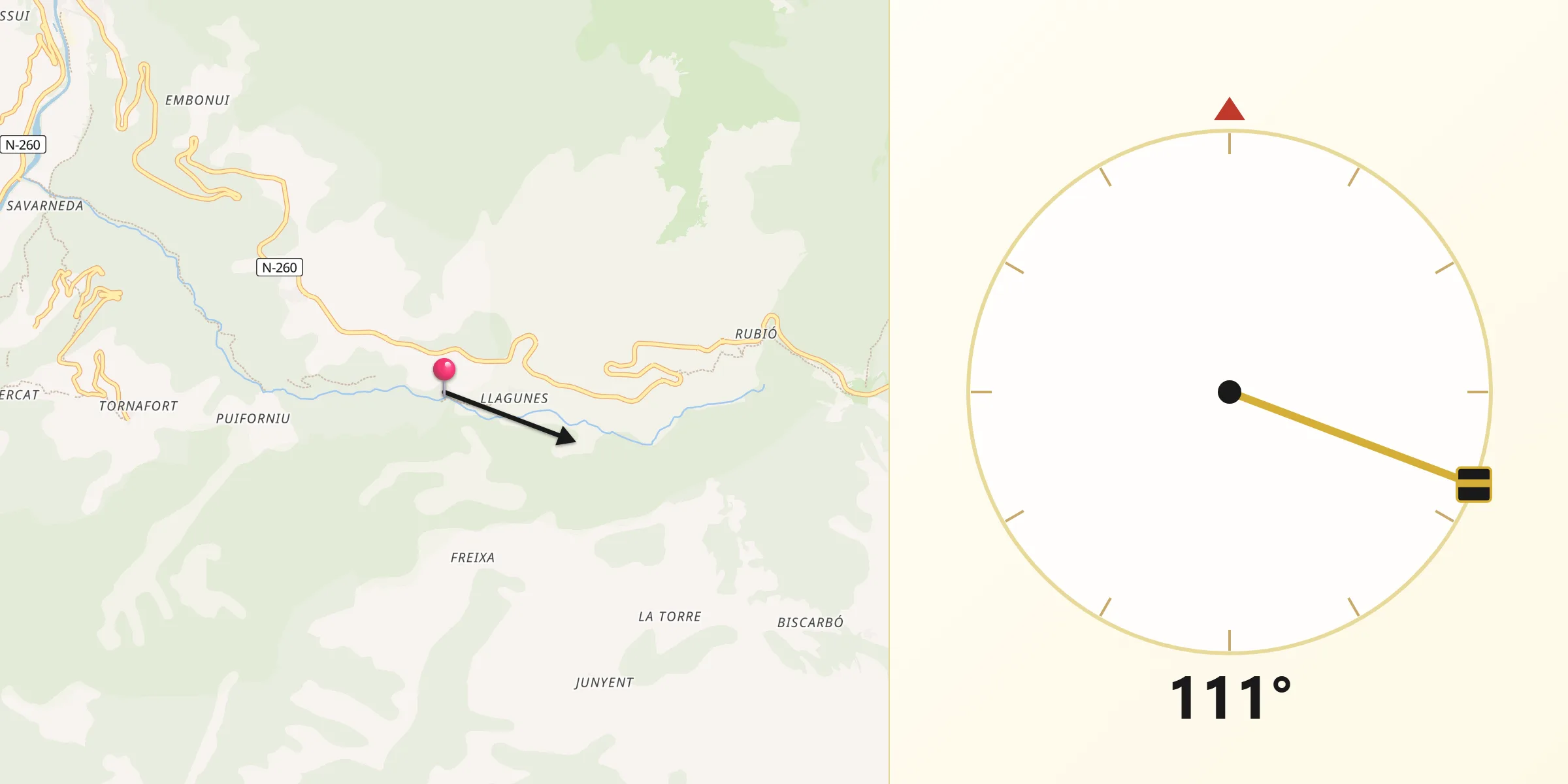 Dirección de la Qibla desde Soriguera