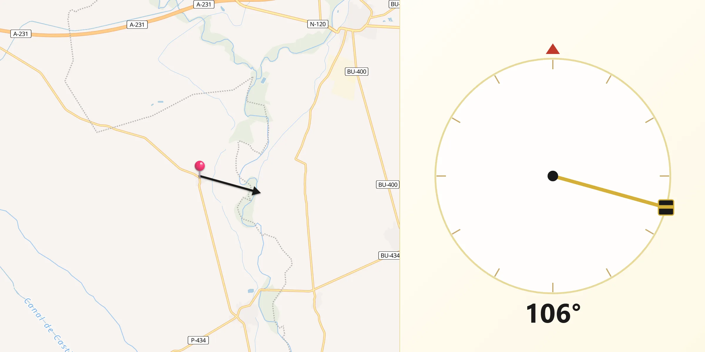 Dirección de la Qibla desde Osornillo