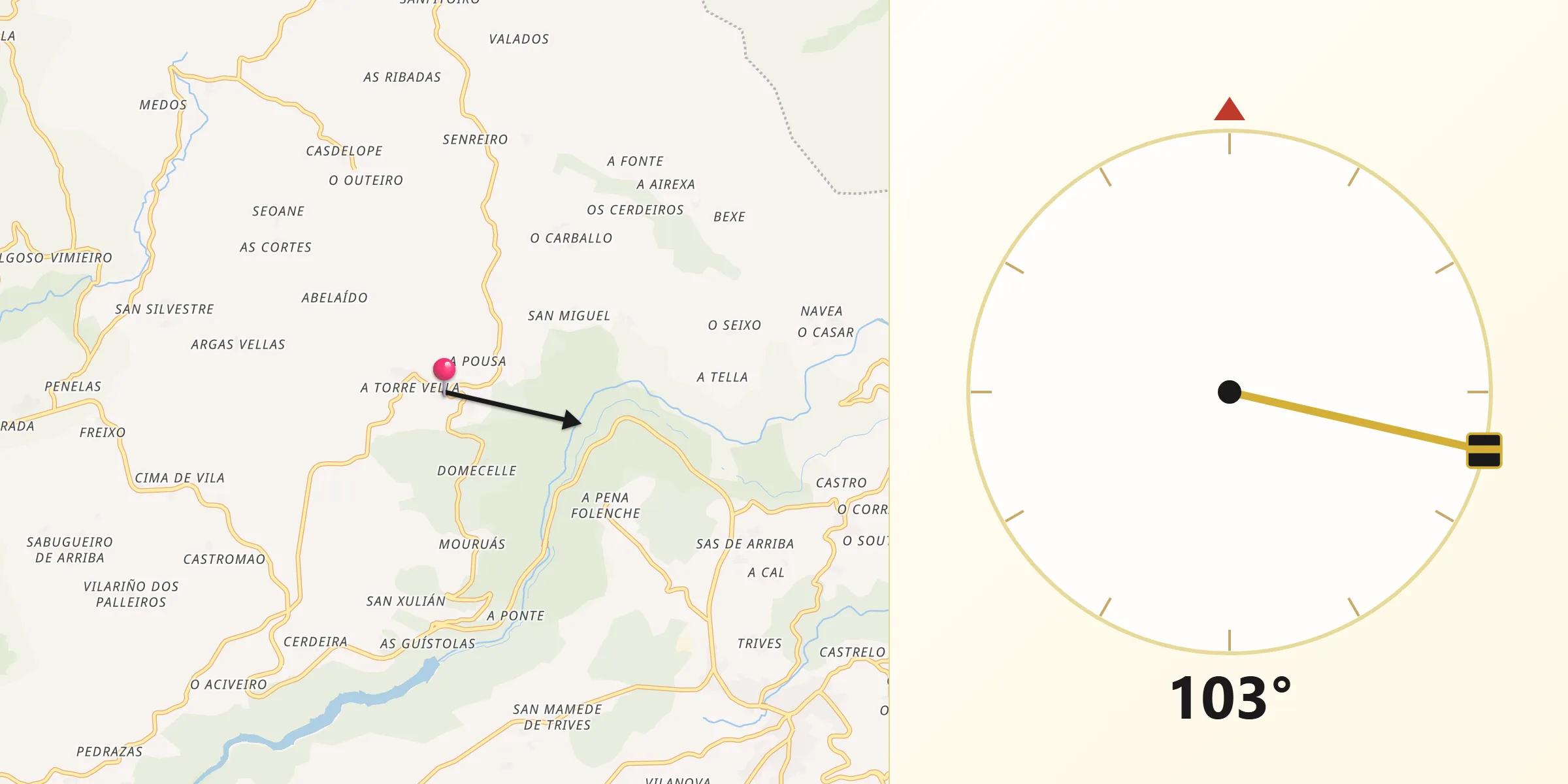 Dirección de la Qibla desde San Xoán de Río