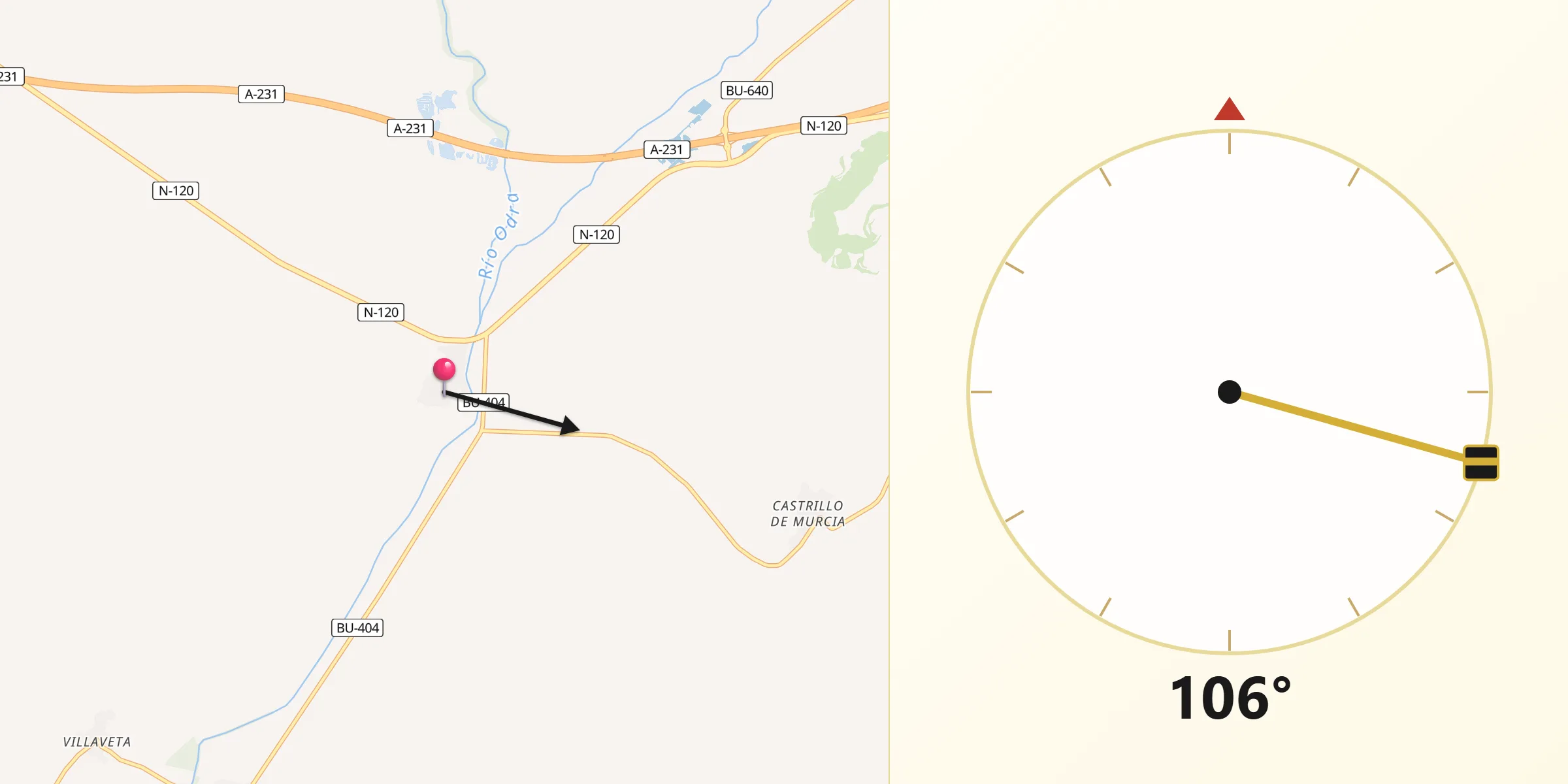 Dirección de la Qibla desde Villasandino