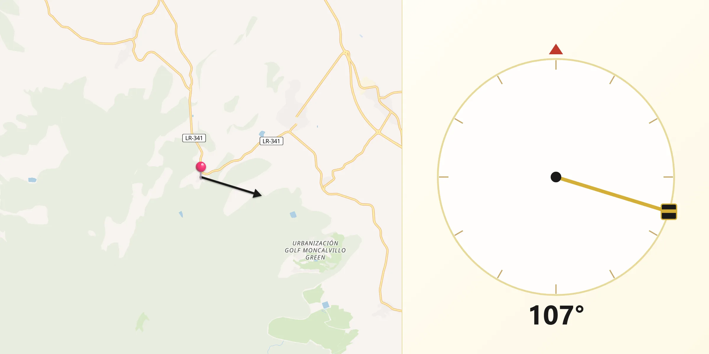 Dirección de la Qibla desde Daroca de Rioja