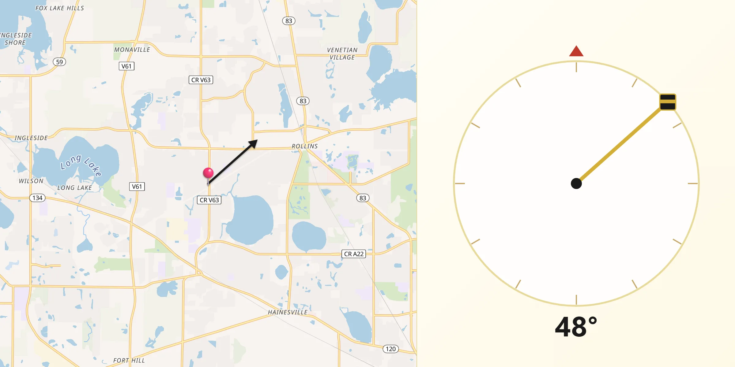 Qibla Direction from Round Lake Beach