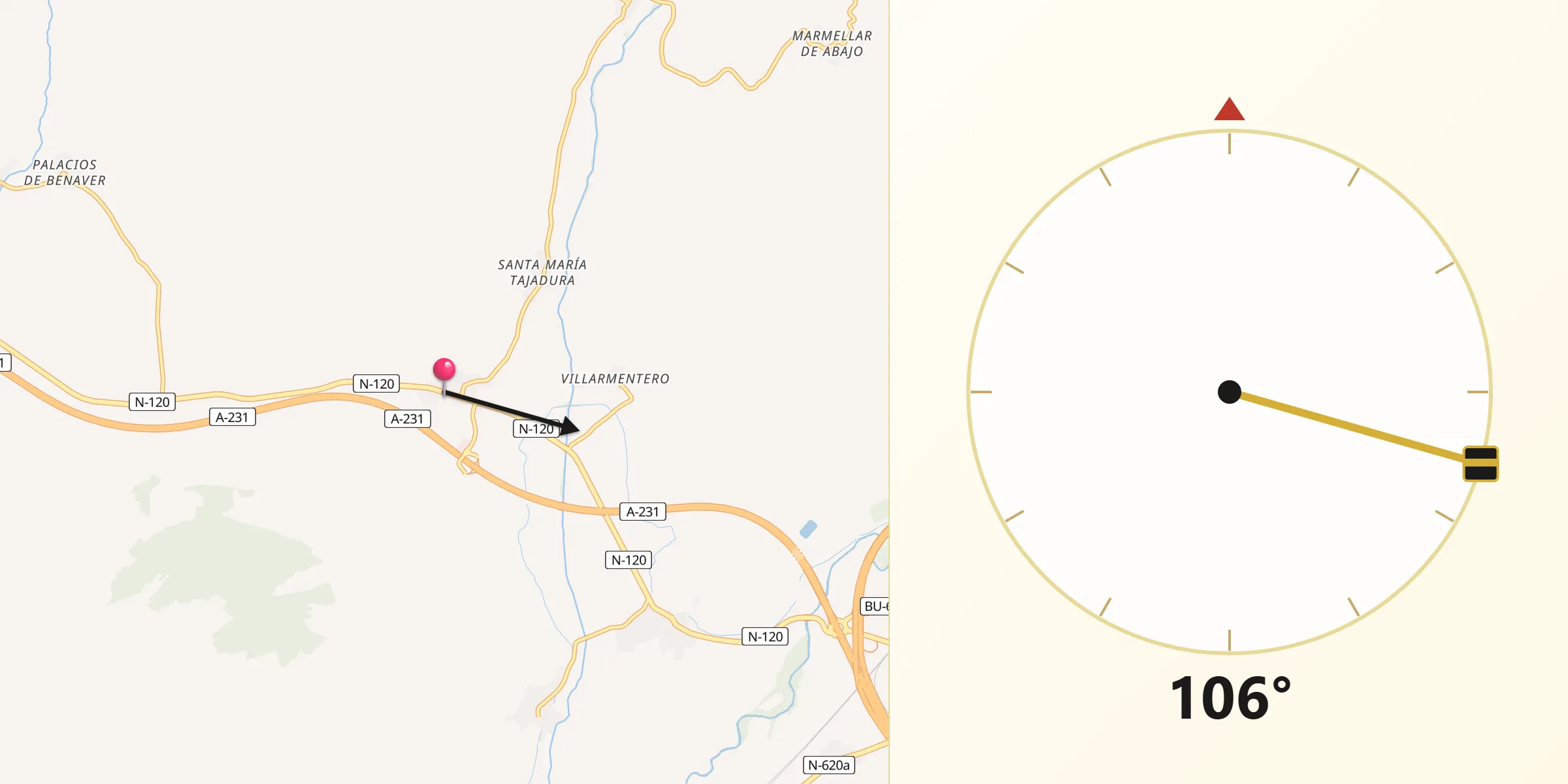 Dirección de la Qibla desde Las Quintanillas