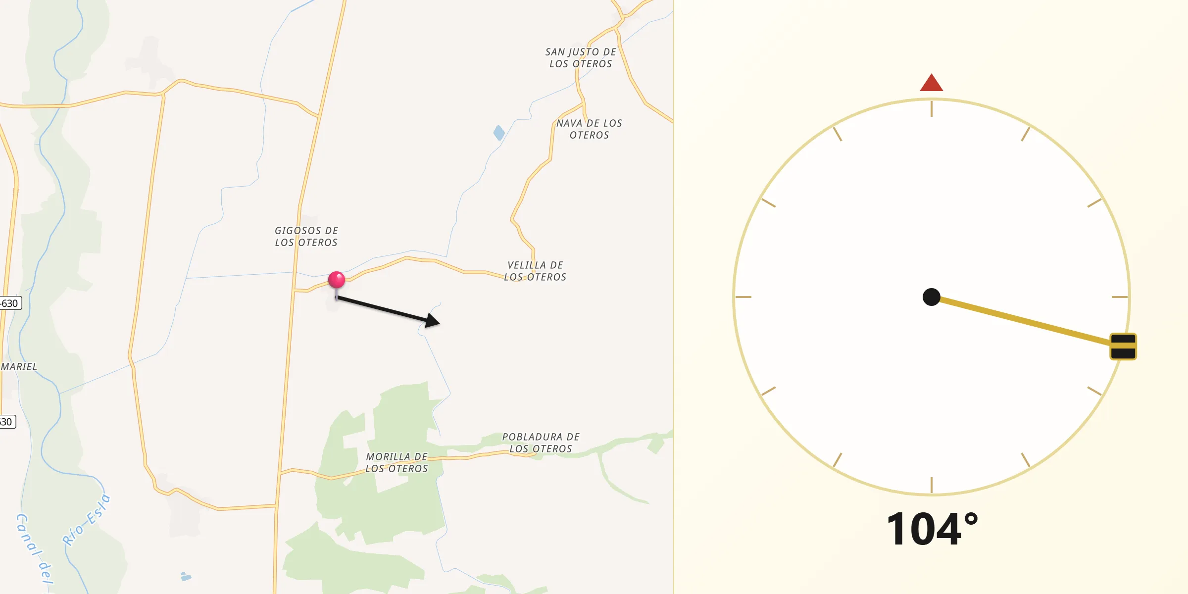 Dirección de la Qibla desde Cubillas de los Oteros