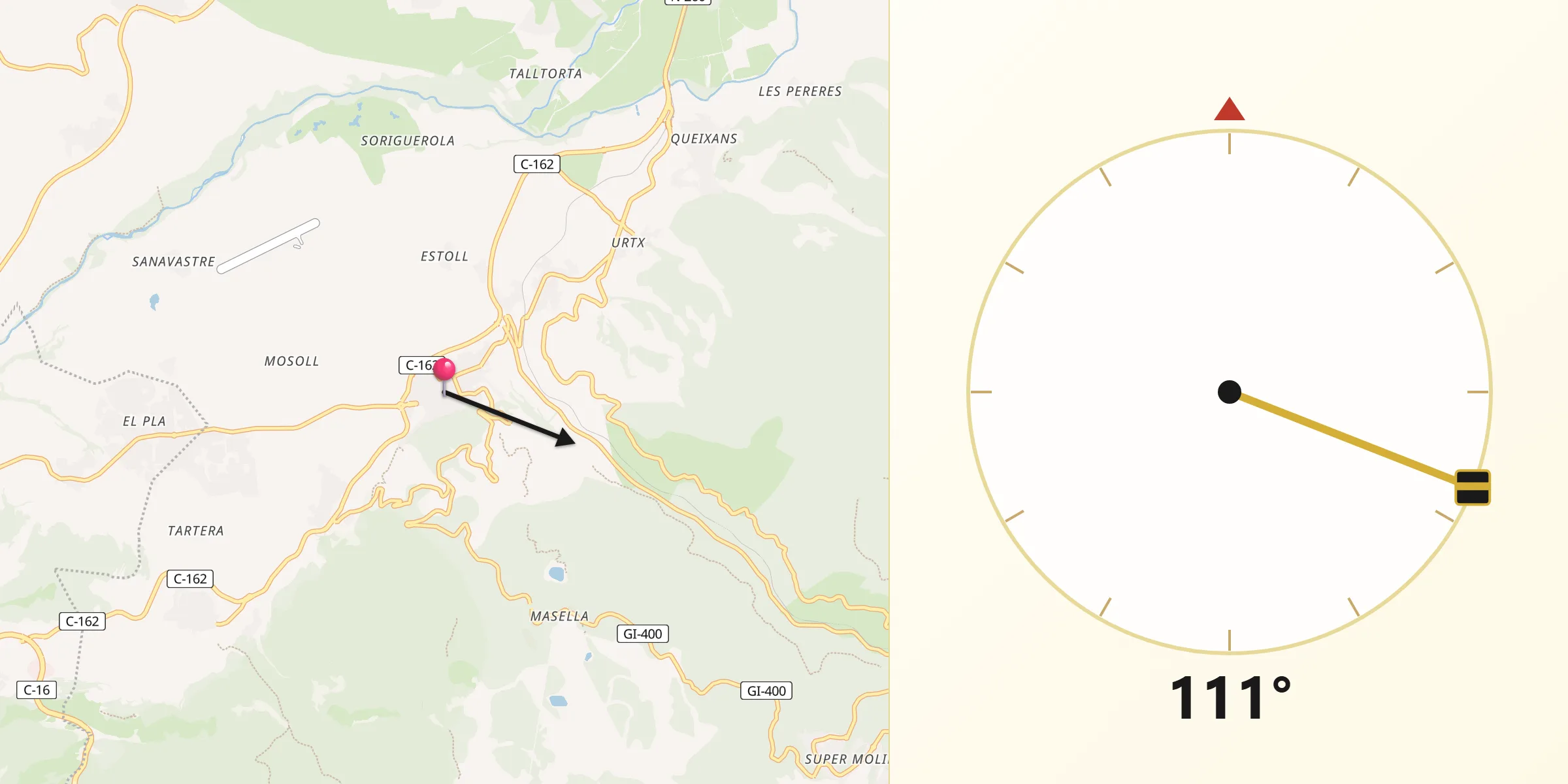 Dirección de la Qibla desde Alp