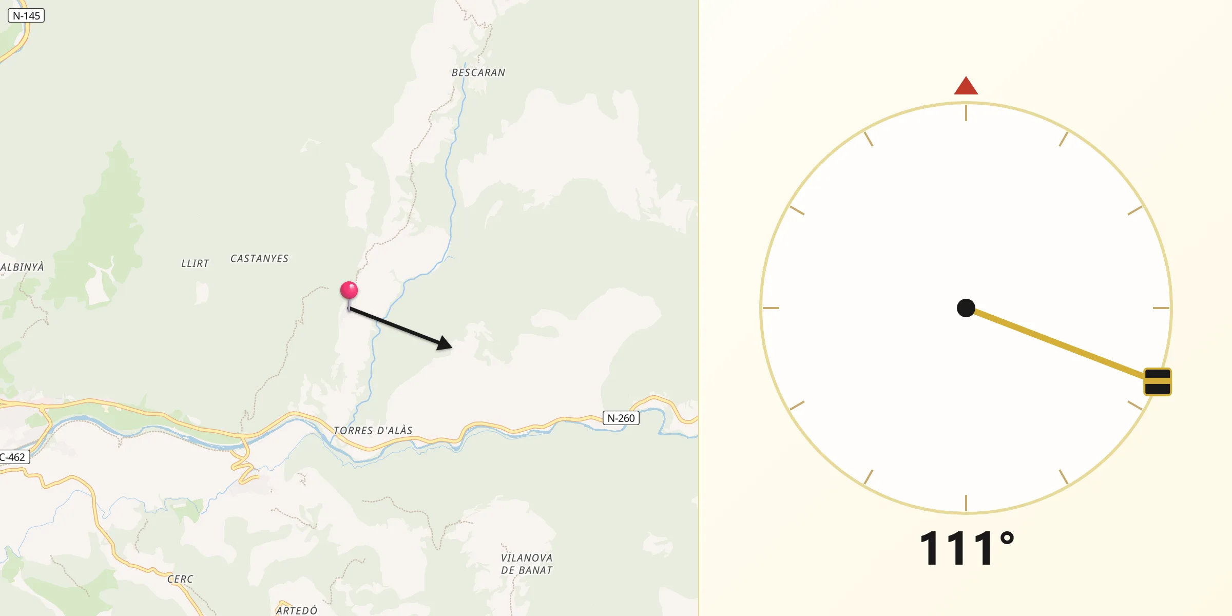 Dirección de la Qibla desde Estamariu