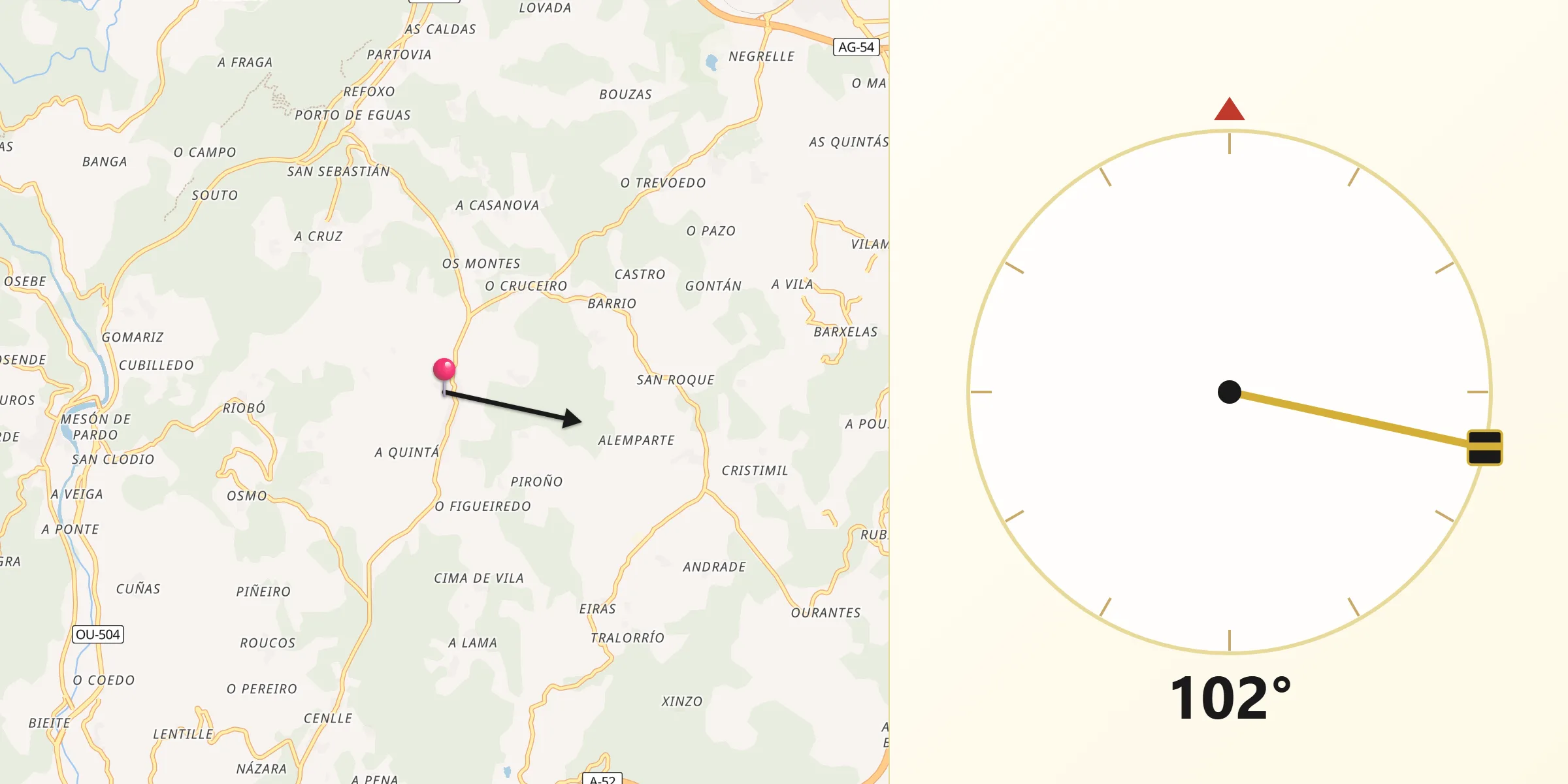 Dirección de la Qibla desde San Amaro