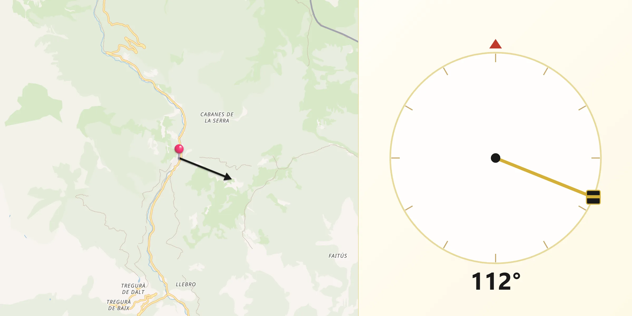 Dirección de la Qibla desde Setcases