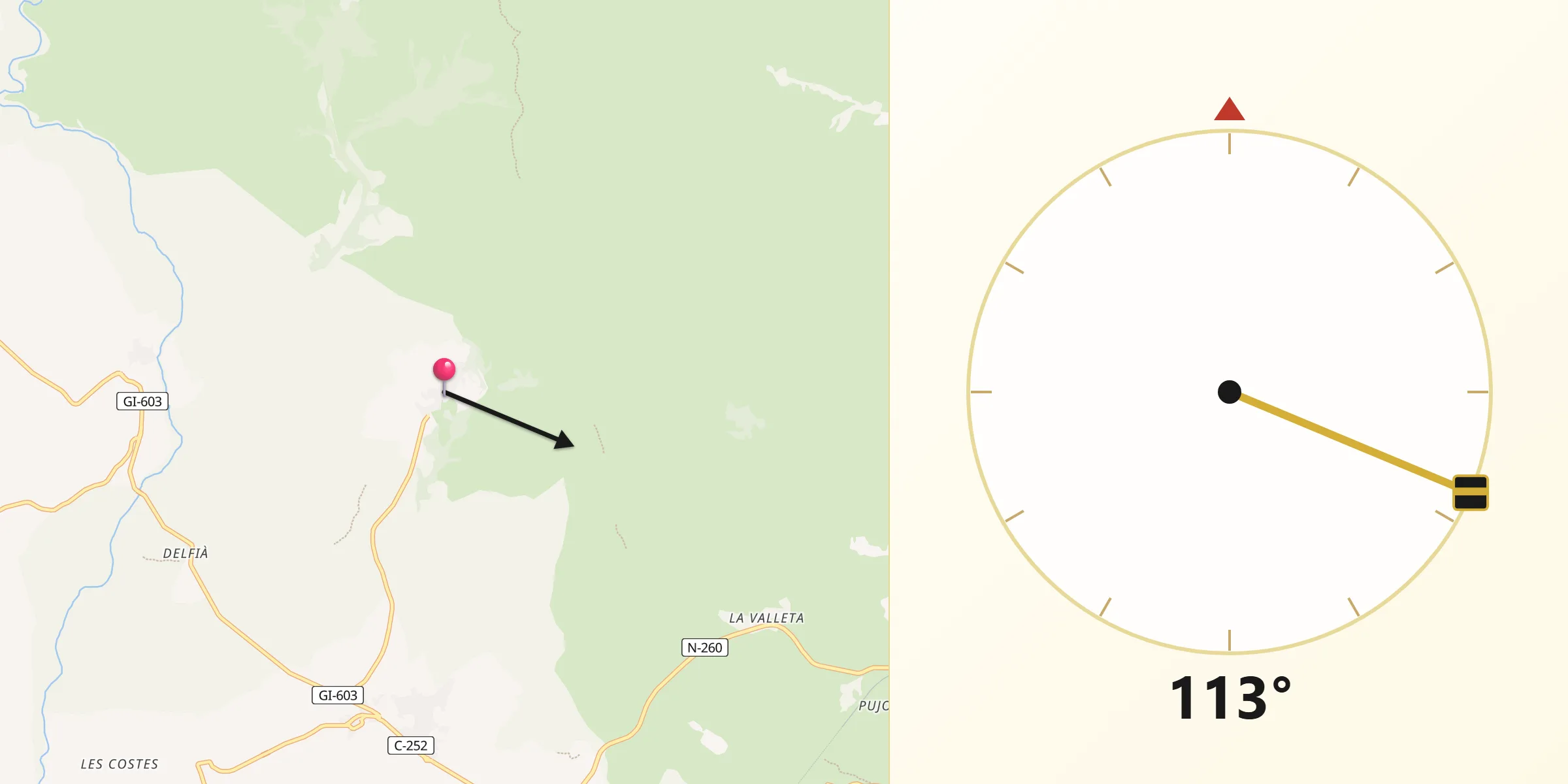 Dirección de la Qibla desde Vilamaniscle