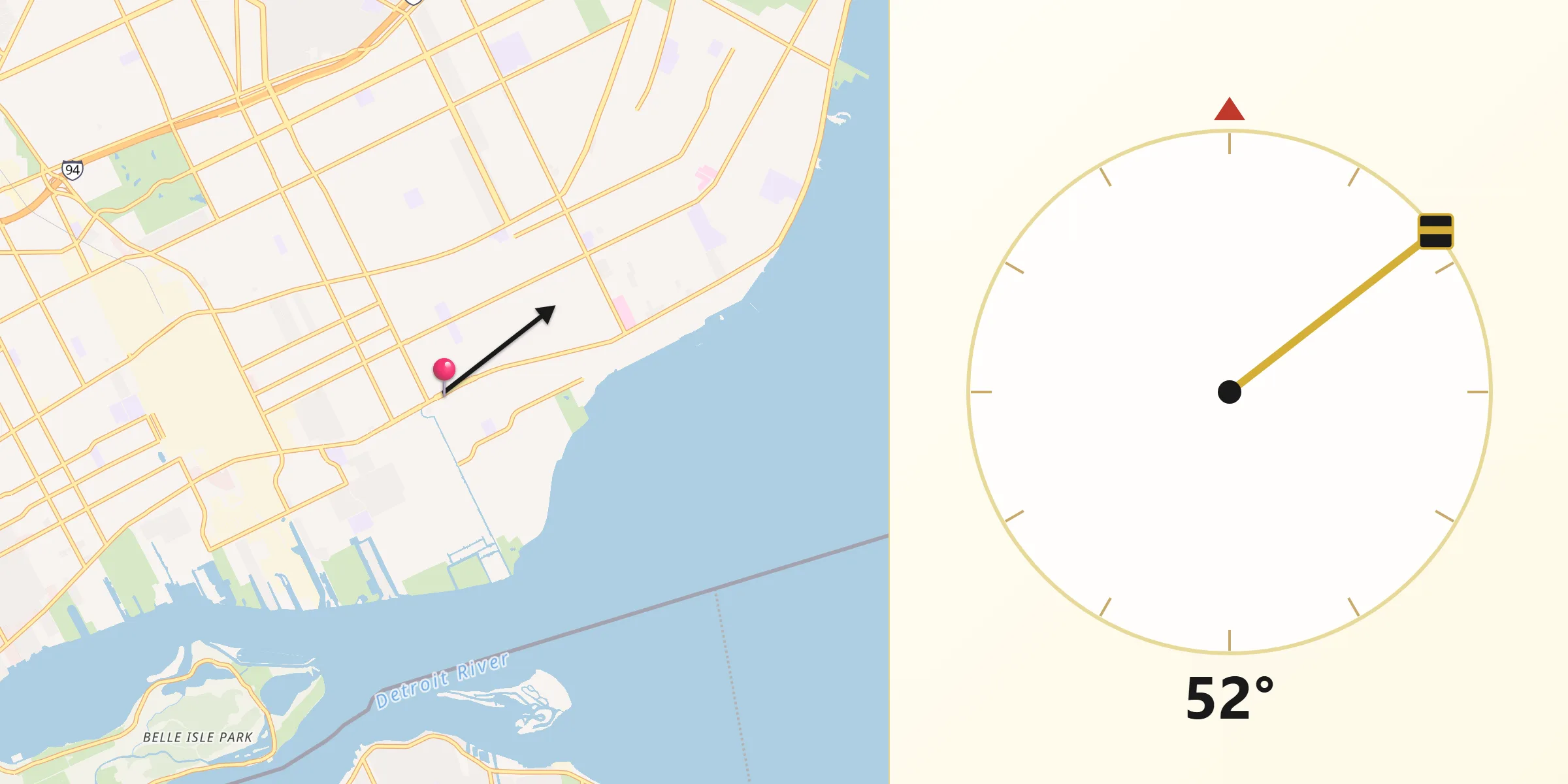 Qibla Direction from Grosse Pointe Park