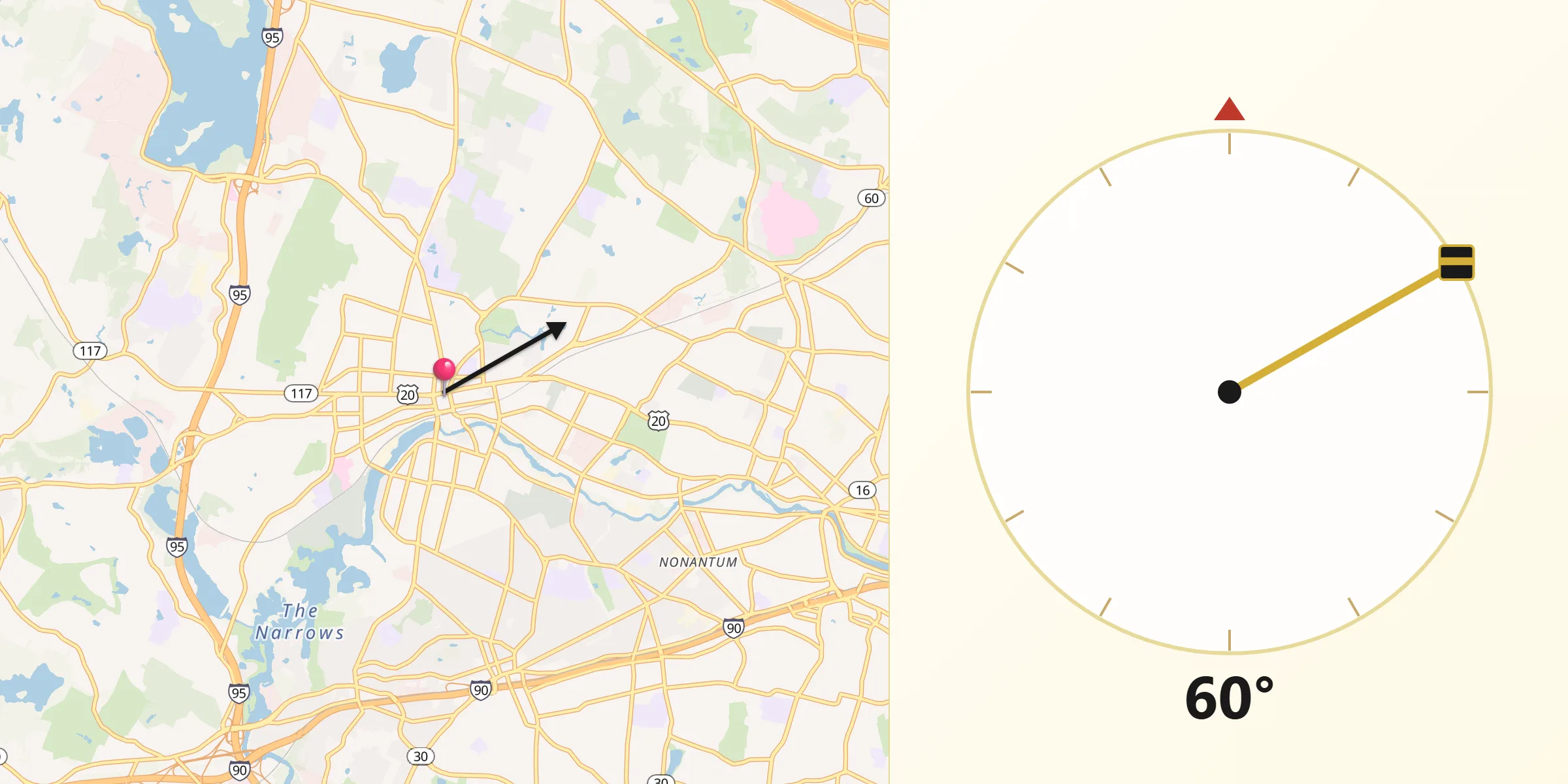 Qibla Direction from Waltham