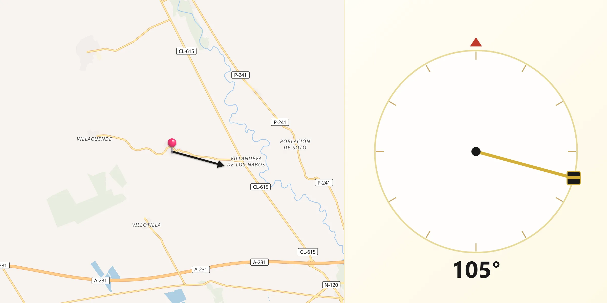 Dirección de la Qibla desde Villaturde
